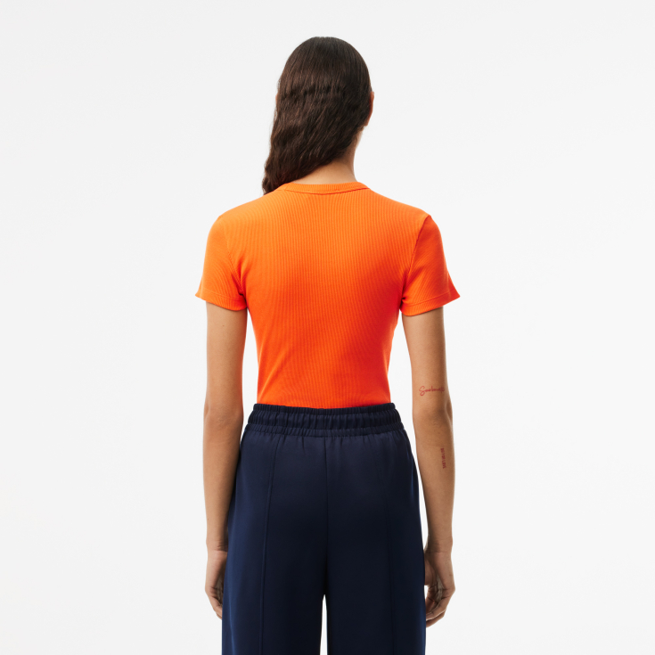 Женская футболка Lacoste Slim Fit из хлопка в рубчик Женская футболка Lacoste Slim Fit из хлопка в рубчик