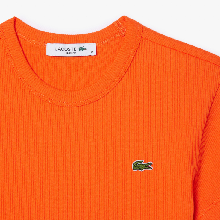 Женская футболка Lacoste Slim Fit из хлопка в рубчик Женская футболка Lacoste Slim Fit из хлопка в рубчик