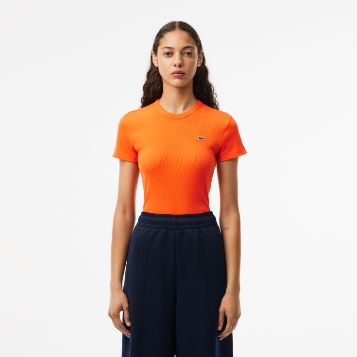 Женская футболка Lacoste Slim Fit из хлопка в рубчик Женская футболка Lacoste Slim Fit из хлопка в рубчик