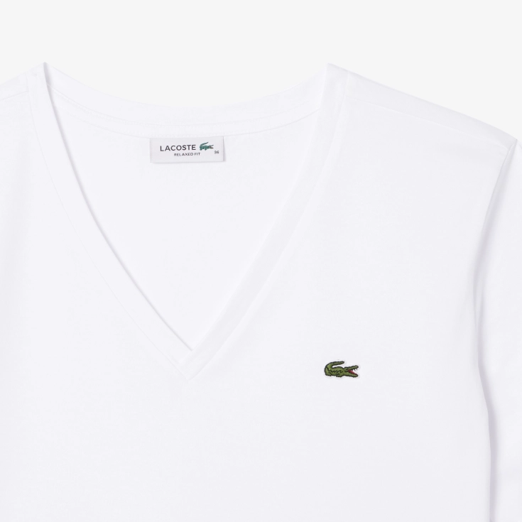 Женская футболка Lacoste Loose Fit из мягкого хлопка с V-образным вырезом Женская футболка Lacoste Loose Fit из мягкого хлопка с V-образным вырезом