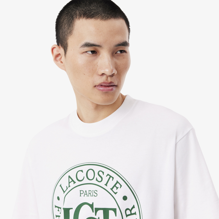 Мужская футболка Lacoste из плотного хлопка с принтом Мужская футболка Lacoste из плотного хлопка с принтом