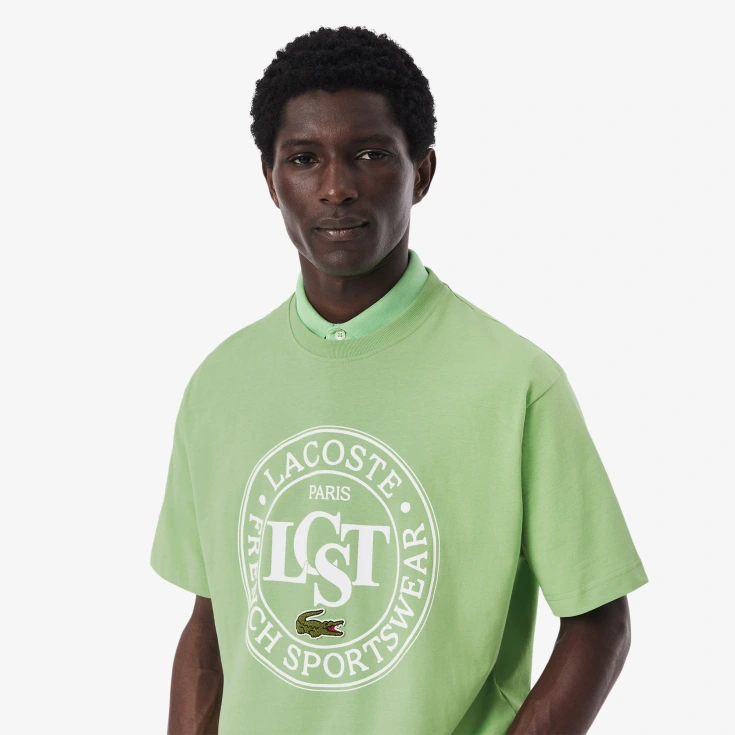 Мужская футболка Lacoste из плотного хлопка с принтом Мужская футболка Lacoste из плотного хлопка с принтом