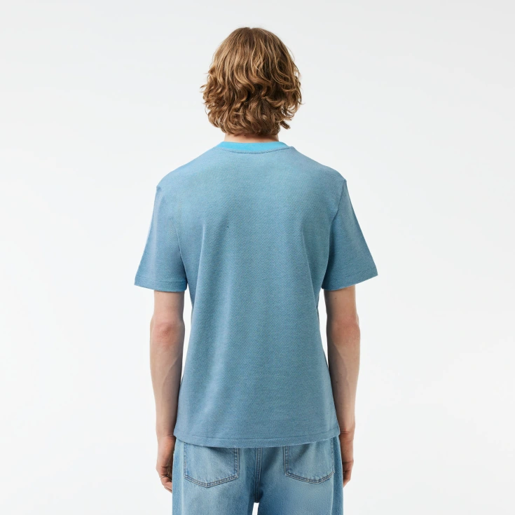 Мужская Футболка Lacoste Caviar Piqué с контрастным вырезом Мужская Футболка Lacoste Caviar Piqué с контрастным вырезом