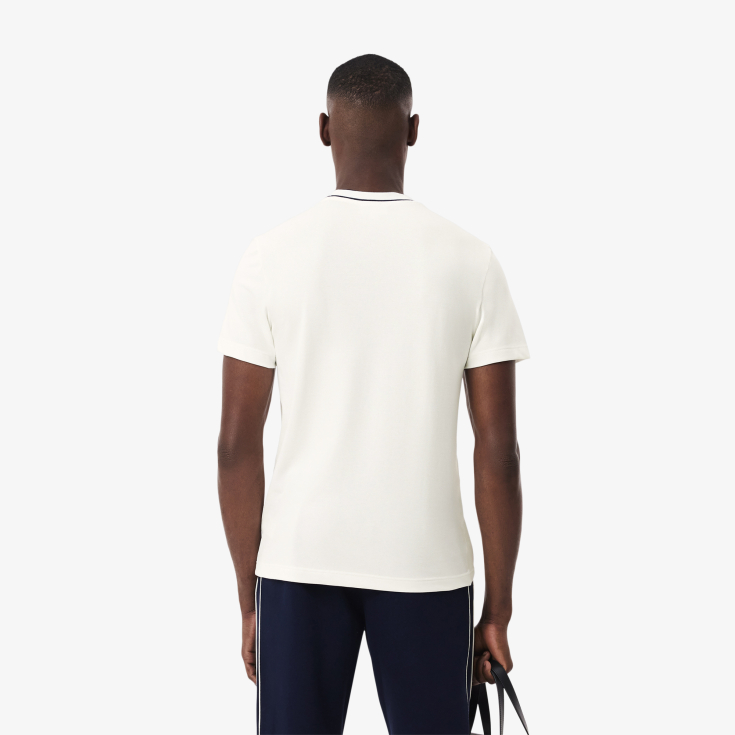 Мужская Футболка Lacoste с воротником в полоску из эластичного хлопка Мужская Футболка Lacoste с воротником в полоску из эластичного хлопка