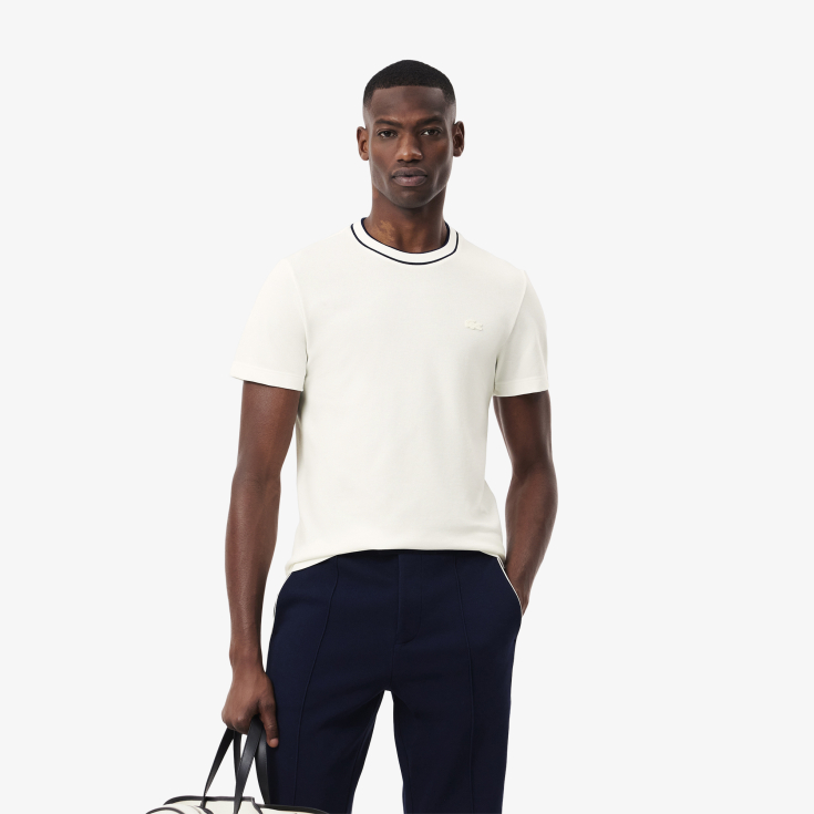 Мужская Футболка Lacoste с воротником в полоску из эластичного хлопка Мужская Футболка Lacoste с воротником в полоску из эластичного хлопка