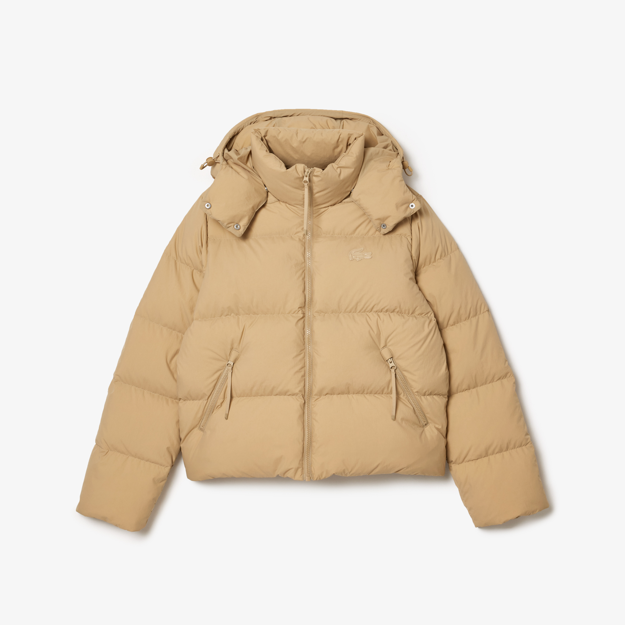 Женская короткая куртка Lacoste с капюшоном #BF3262 02S-бежевый