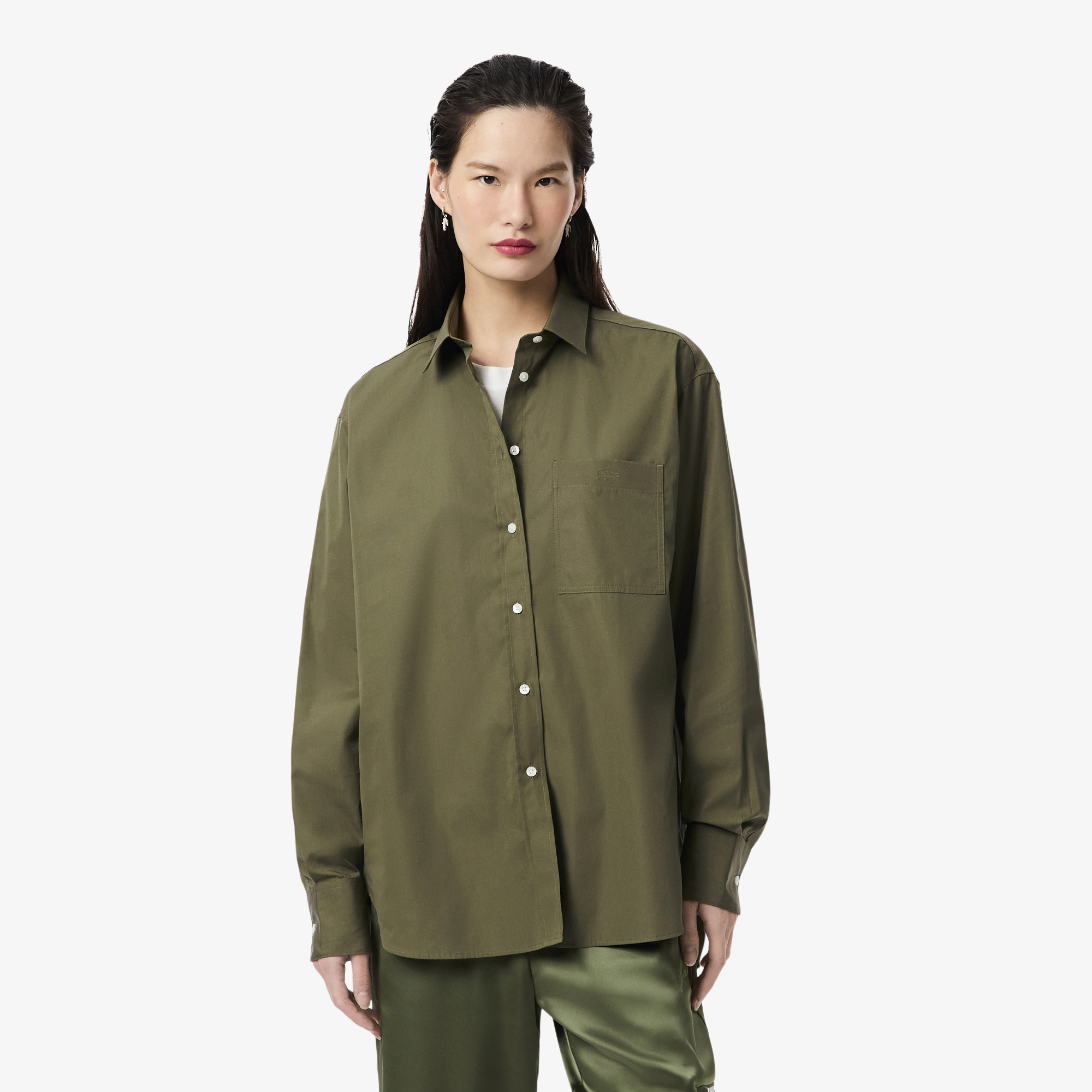 

Женская рубашка Lacoste из хлопка, Хаки