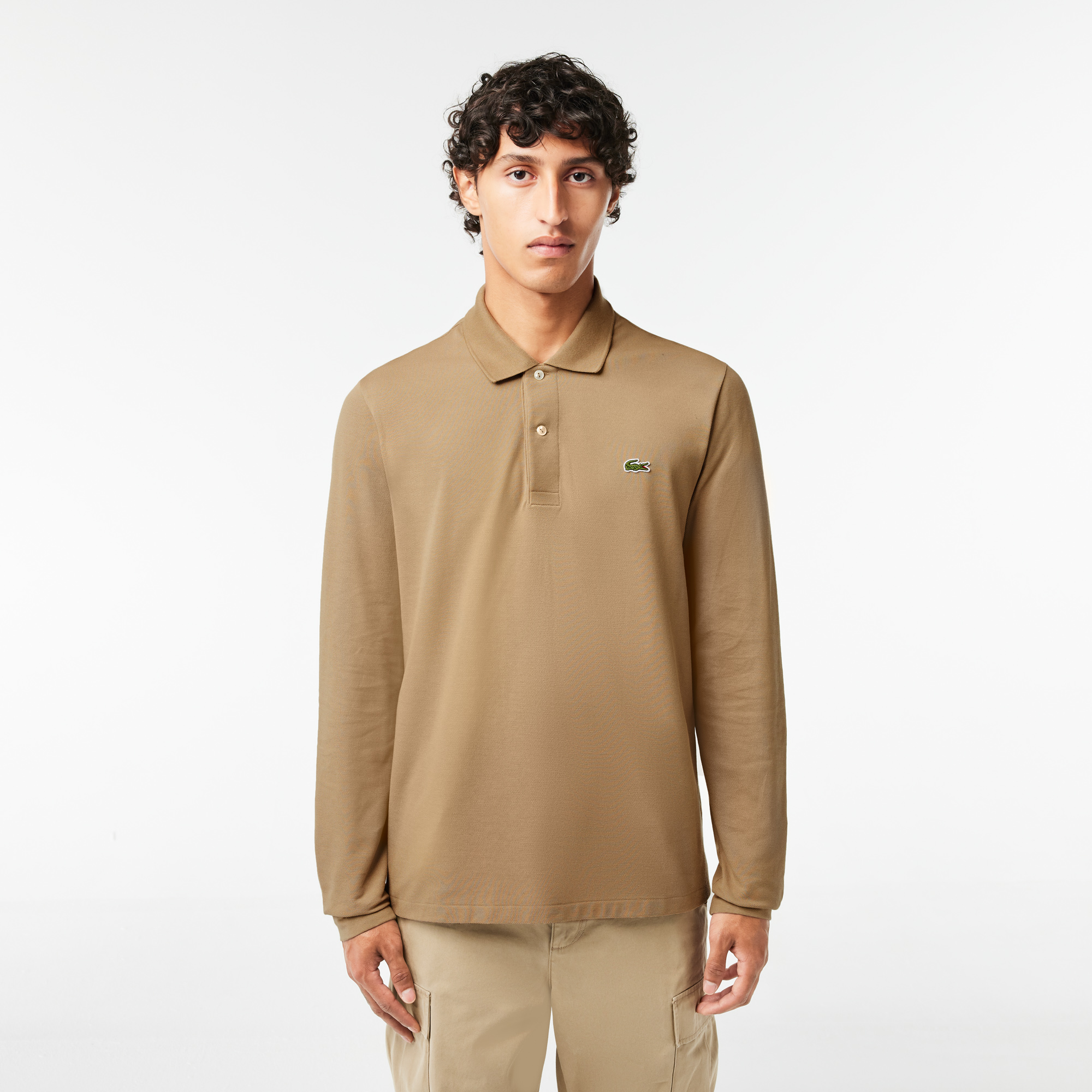 Мужское поло Lacoste Classic Fit с длинным рукавом, бежевый, арт. L1312