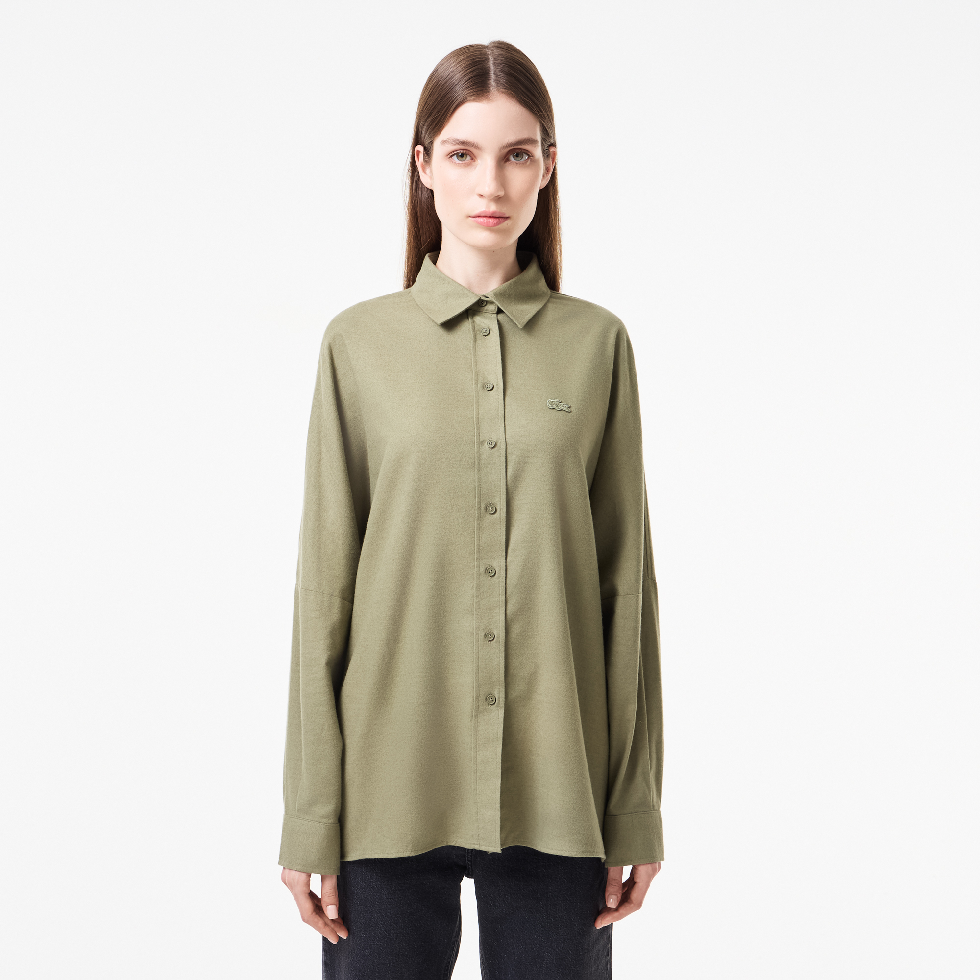 Женская хлопковая рубашка Lacoste Loose Fit, хаки, арт. CF2504
