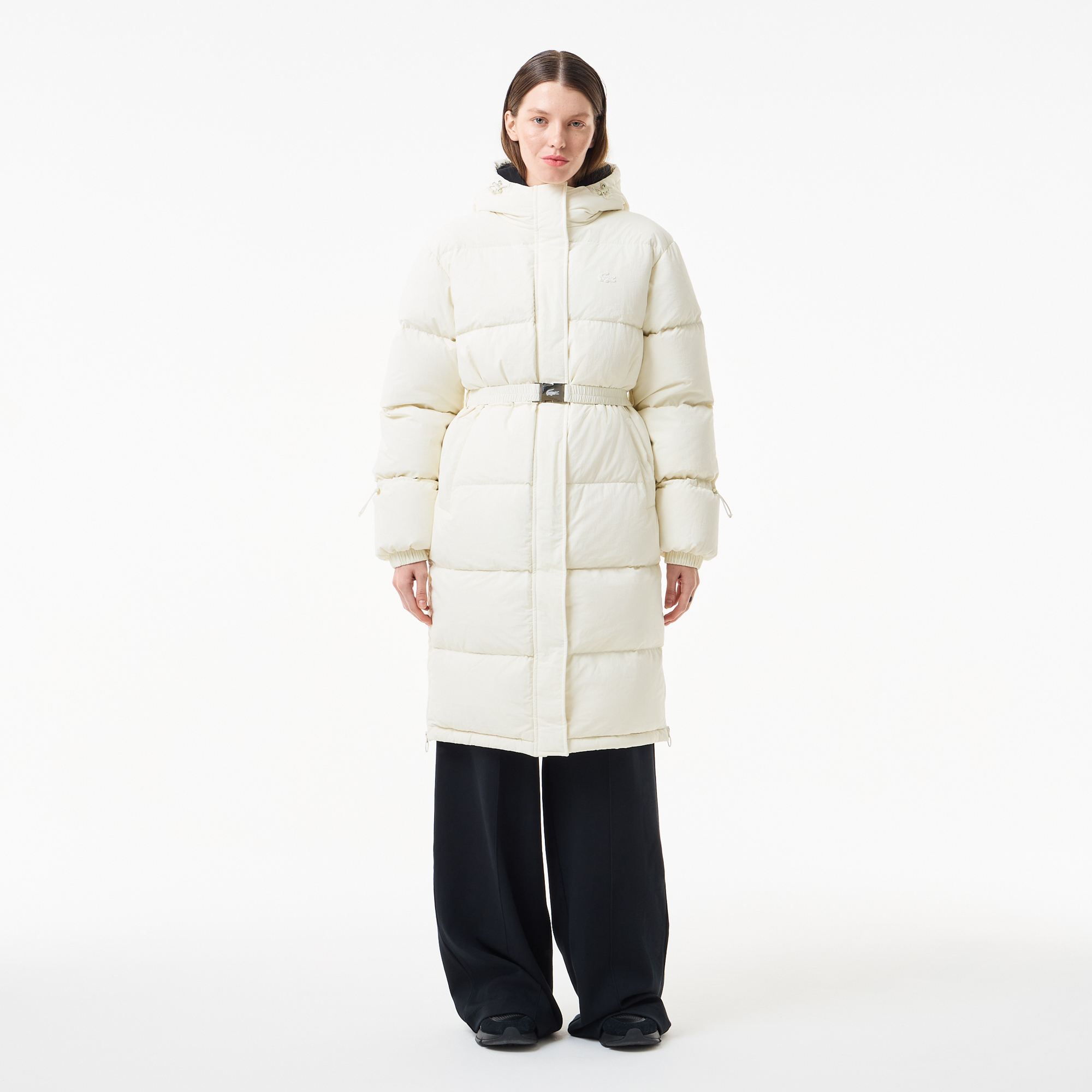 Женский длинный пуховик Lacoste с поясом, белый, арт. BF2520