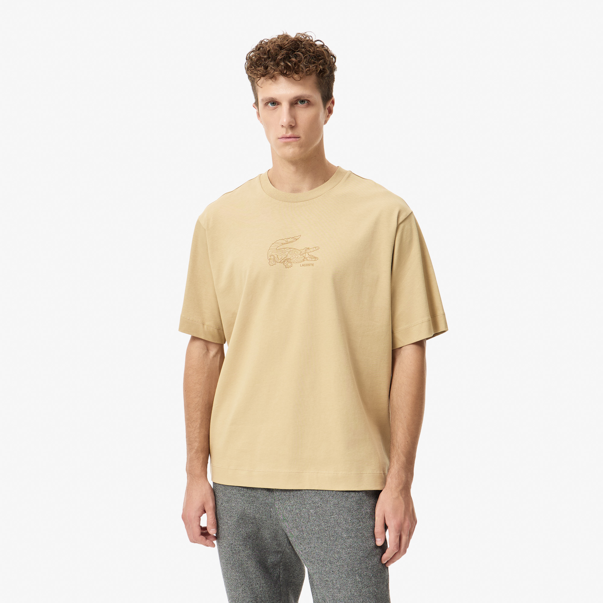 

Мужская футболка Lacoste оверсайз из органического хлопка, Бежевый