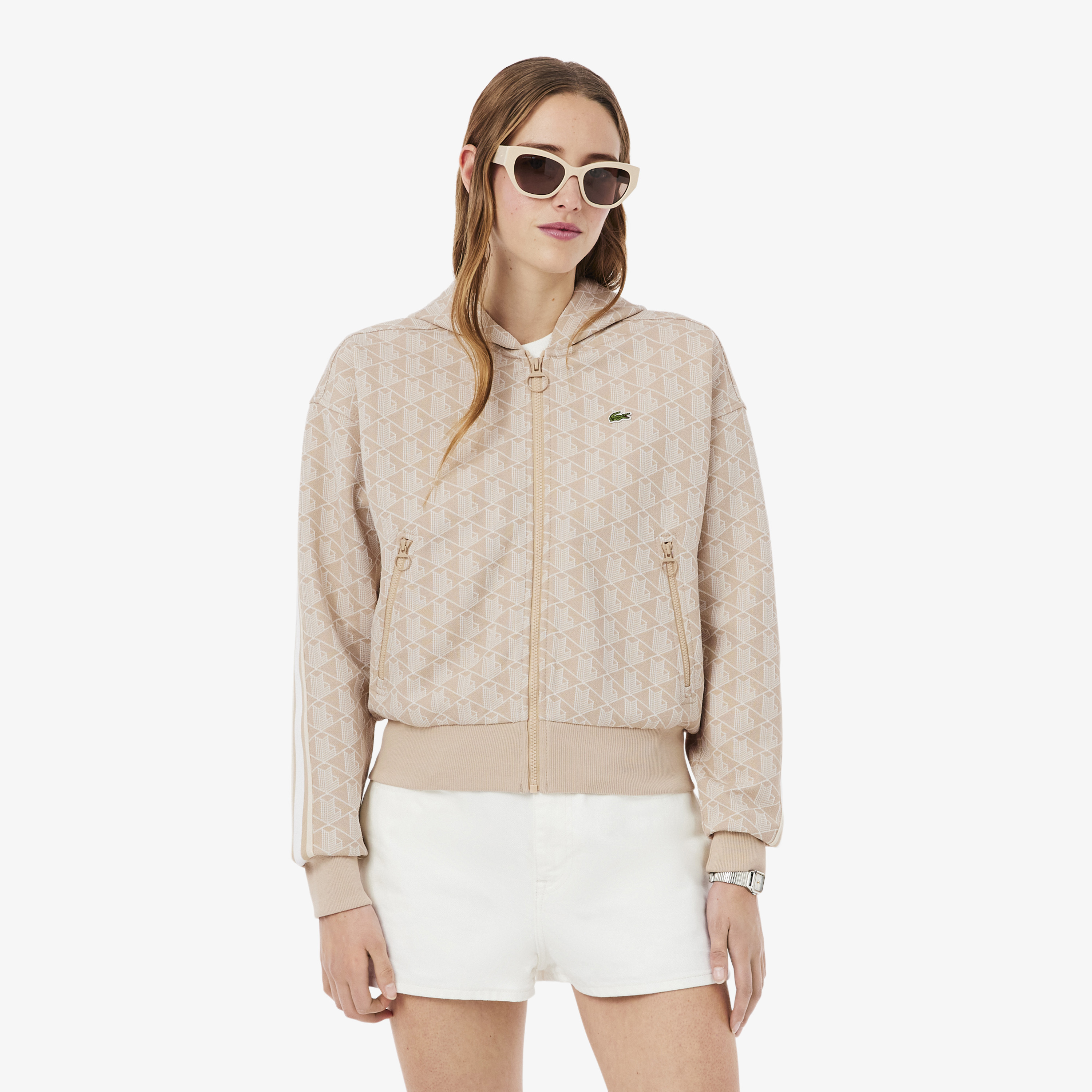 Женская жаккардовая толстовка Lacoste, бежевый, арт. SF7606