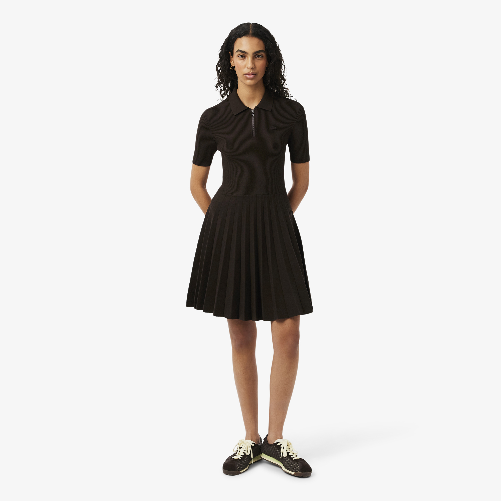 Плиссированное платье-поло Lacoste, коричневый, арт. EF5803