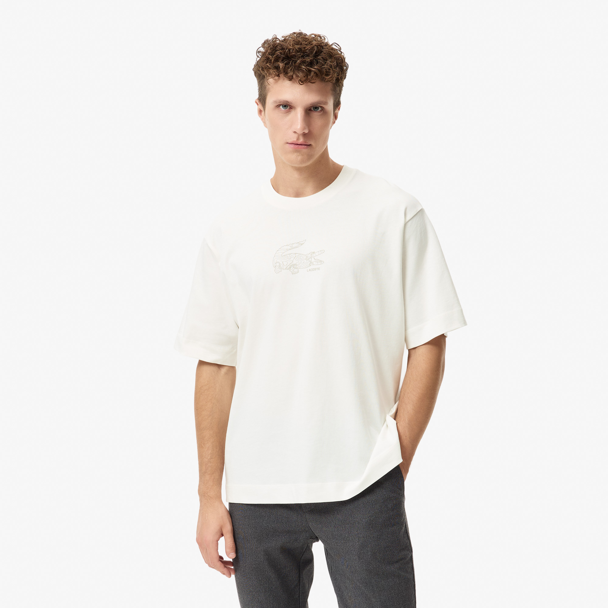 

Мужская футболка Lacoste оверсайз из органического хлопка, Молочный