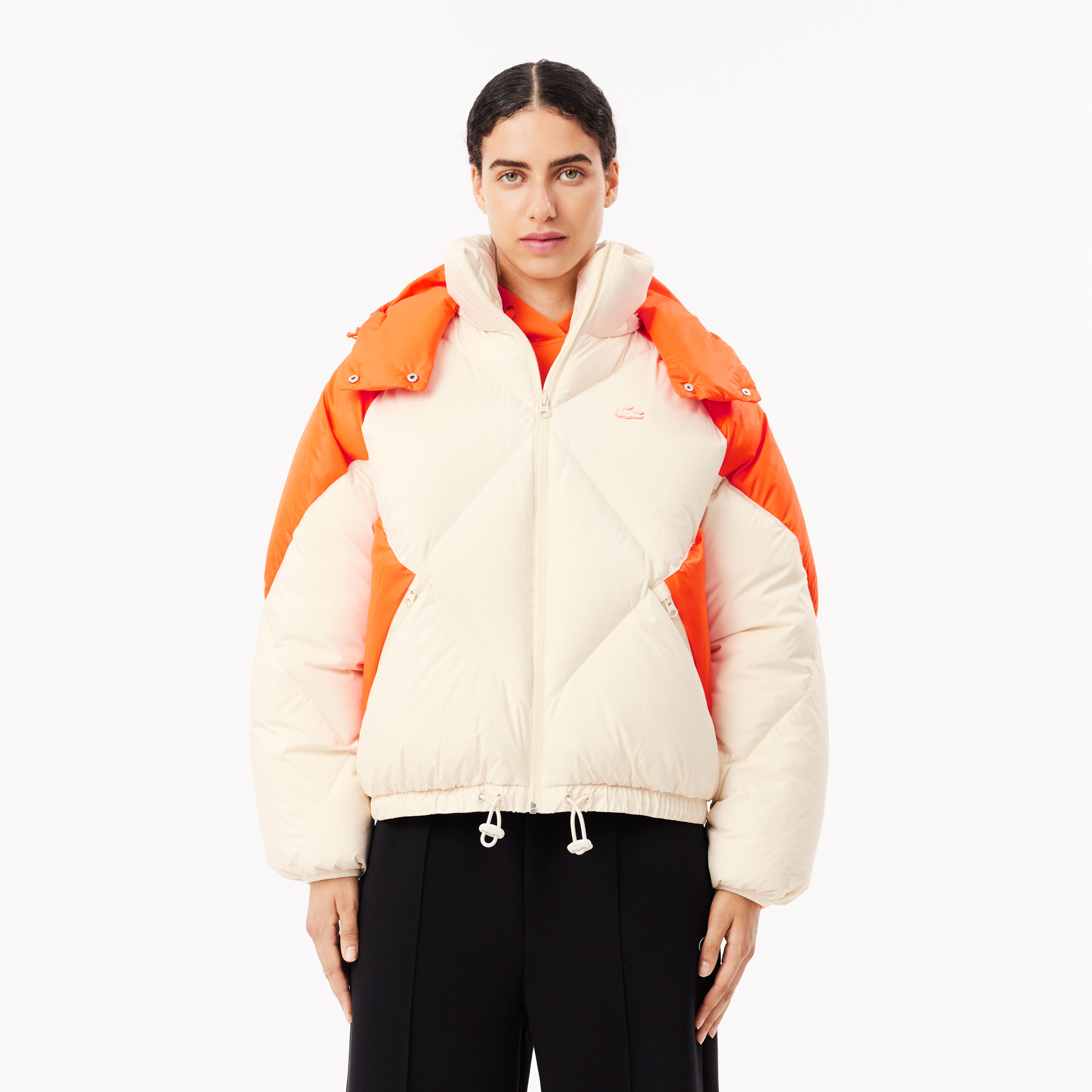 

Женская короткая куртка Lacoste с высоким воротом и капюшоном, Оранжевый