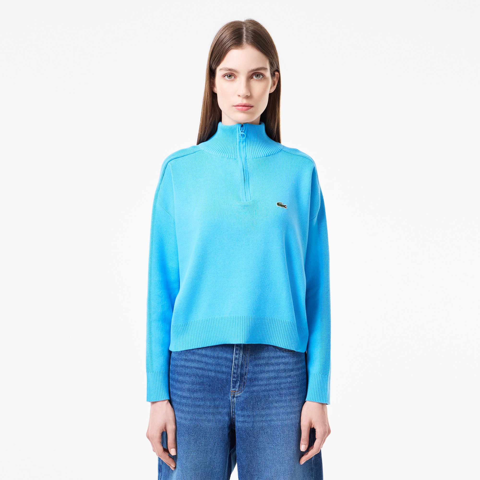 Женский свитер Lacoste Relaxed Fit на молнии, голубой, арт. AF2410