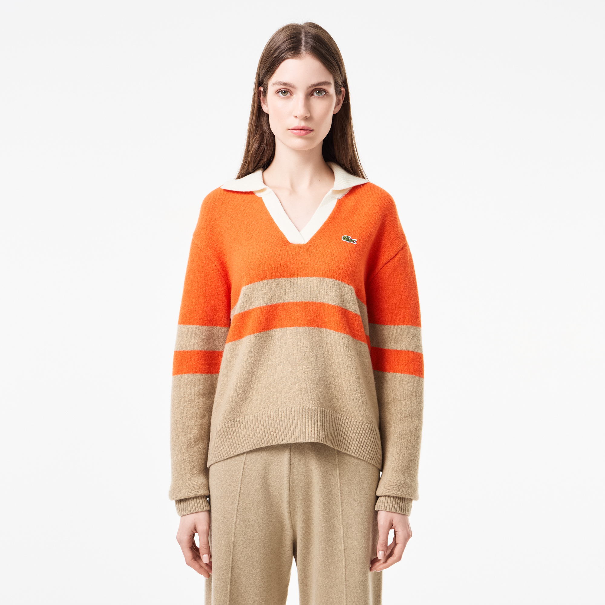 Женский шерстяной свитер Lacoste с V-образным вырезом, оранжевый, арт. AF2520