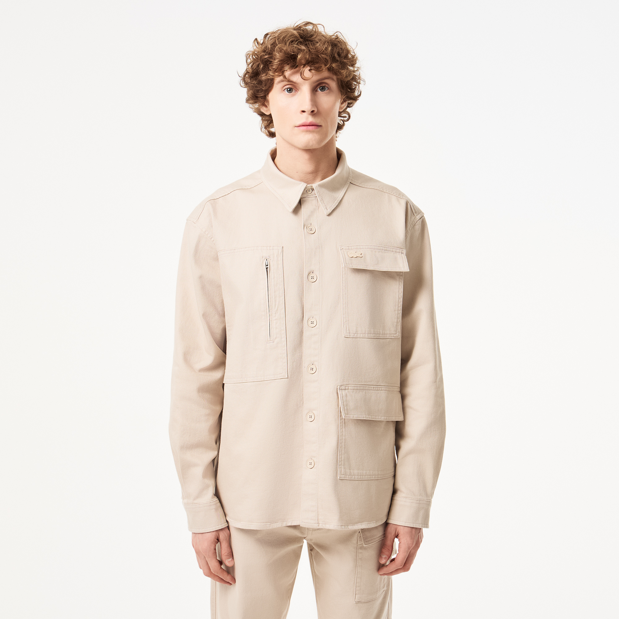 Мужская хлопковая рубашка Lacoste с карманами, бежевый, арт. CH2501