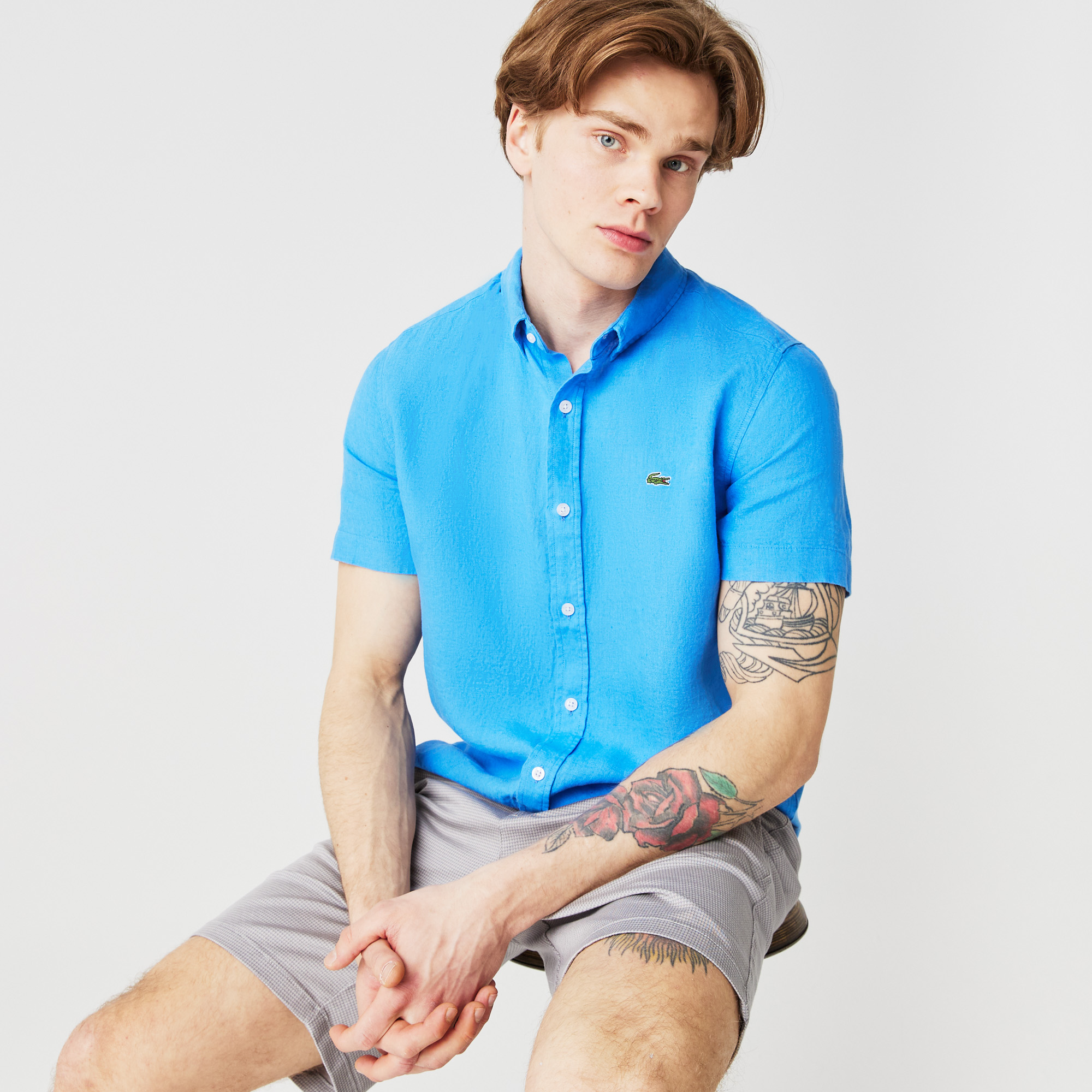 

Мужская льняная рубашка Lacoste приталенного кроя, Голубой