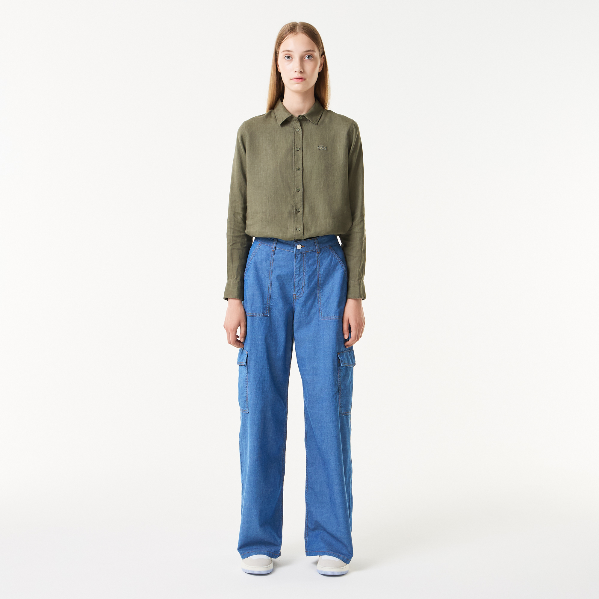 

Женские прямые джинсовые брюки Lacoste свободного кроя, Голубой