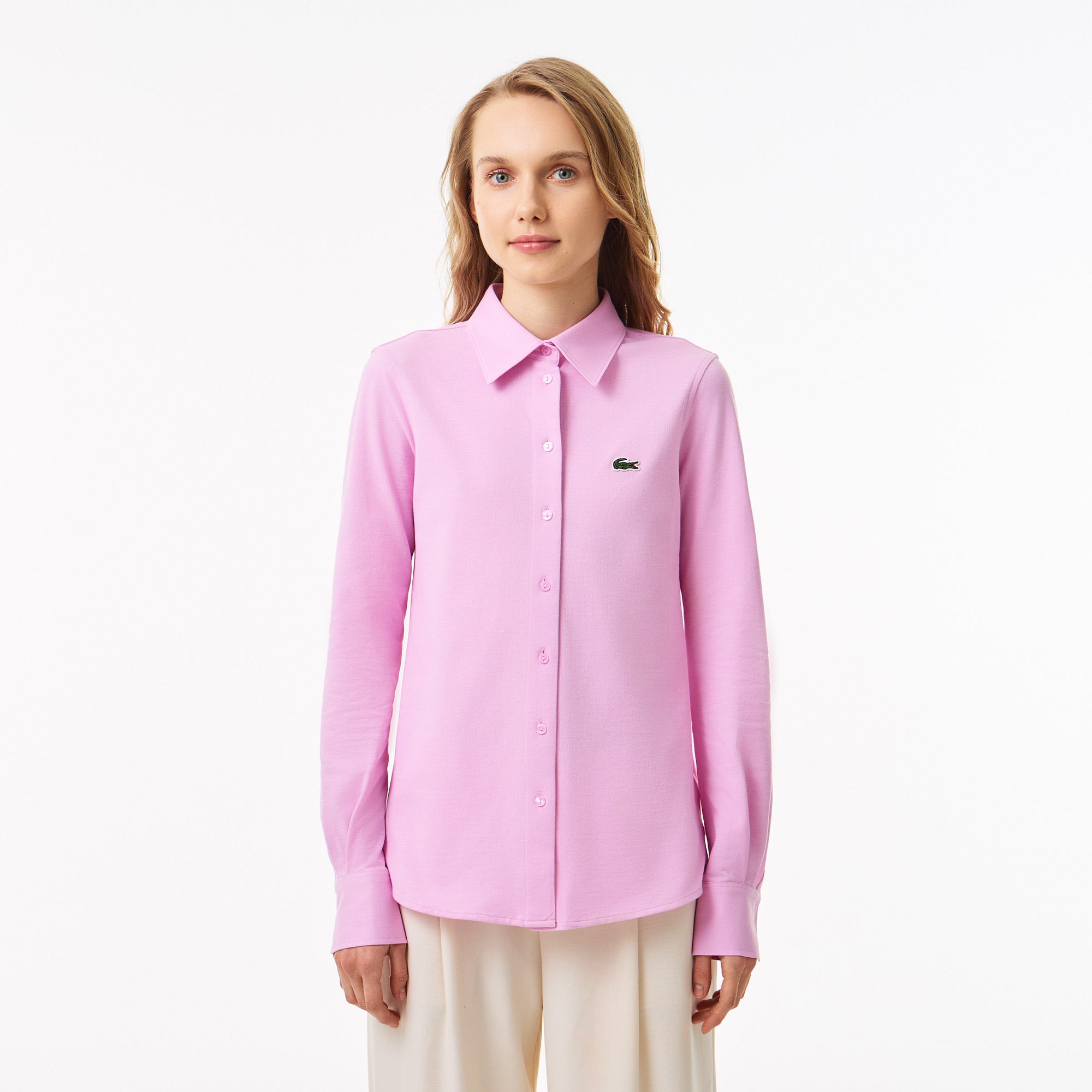 Женская хлопковая рубашка Lacoste, розовый, арт. CF9459