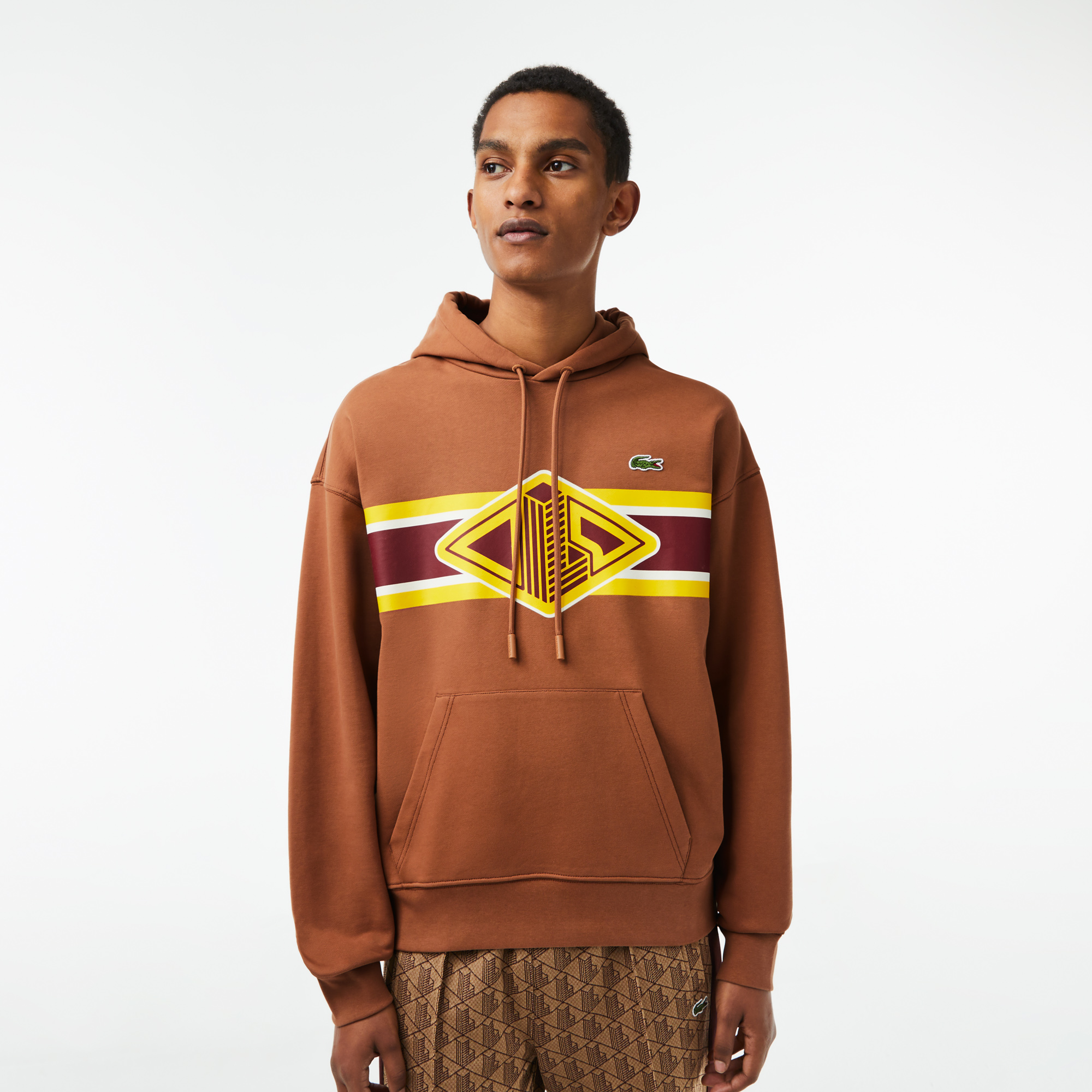 

Мужское хлопковое худи Lacoste свободного кроя, Коричневый