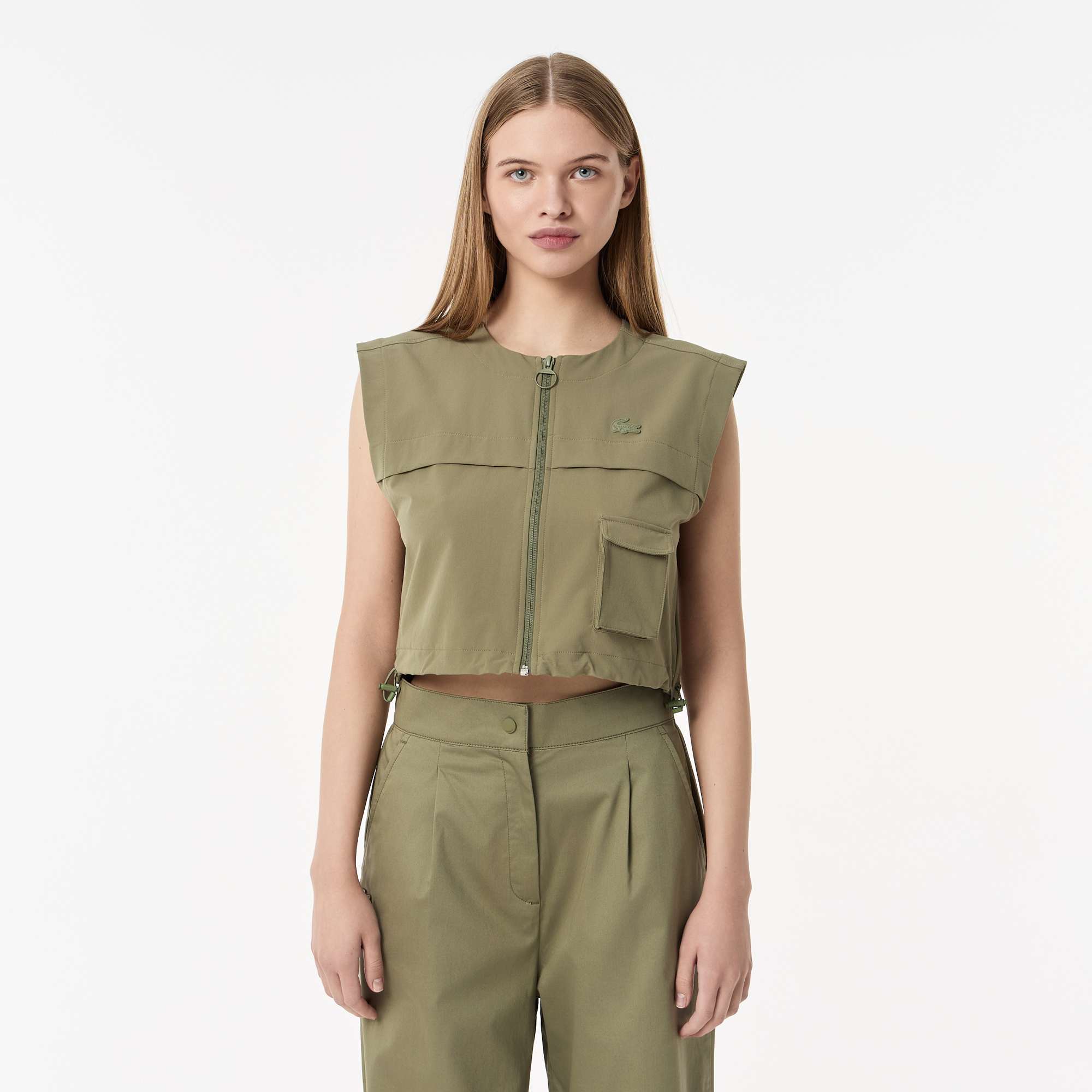 

Женская короткая рубашка Lacoste без рукавов, Хаки