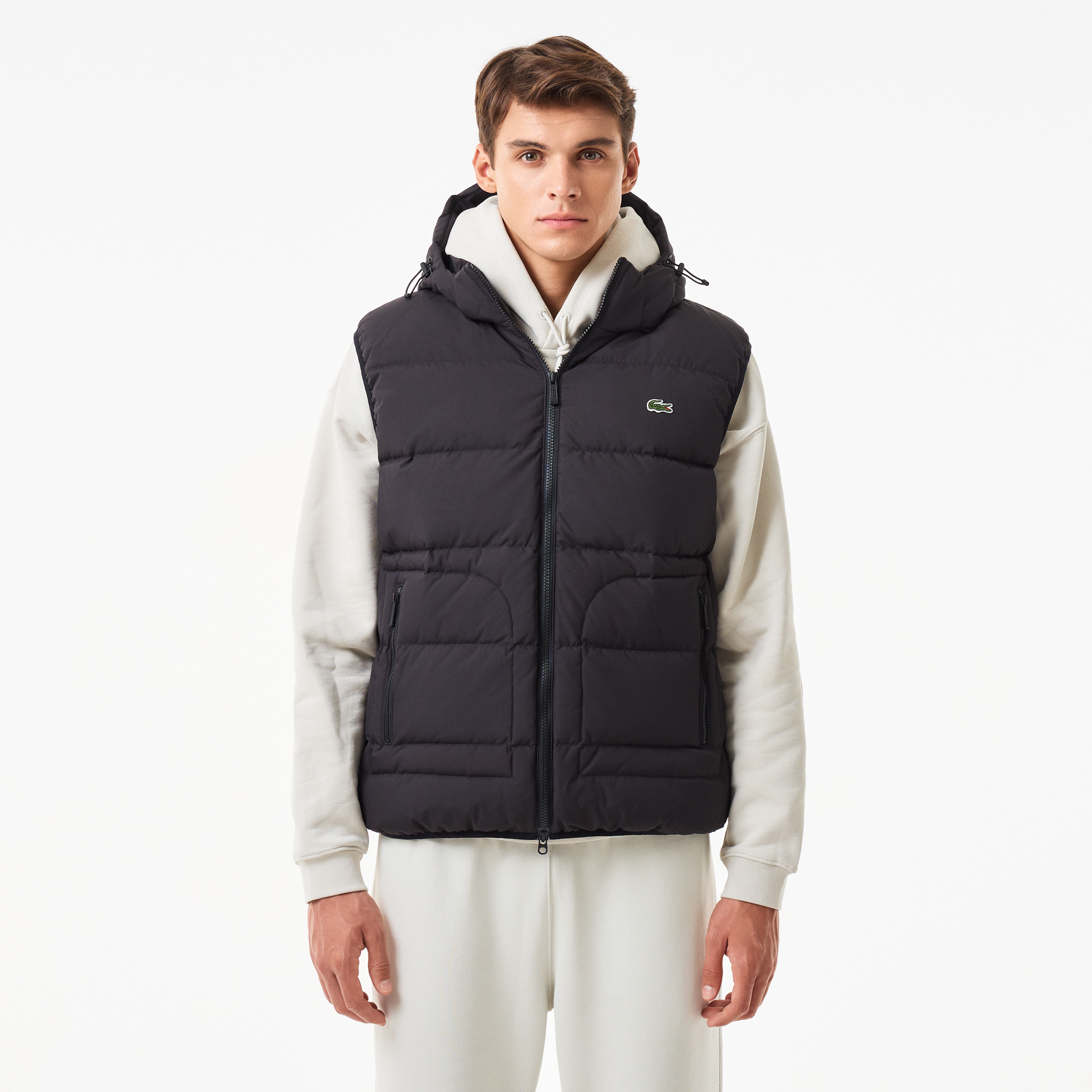 

Мужской утеплённый жилет Lacoste с капюшоном, Чёрный