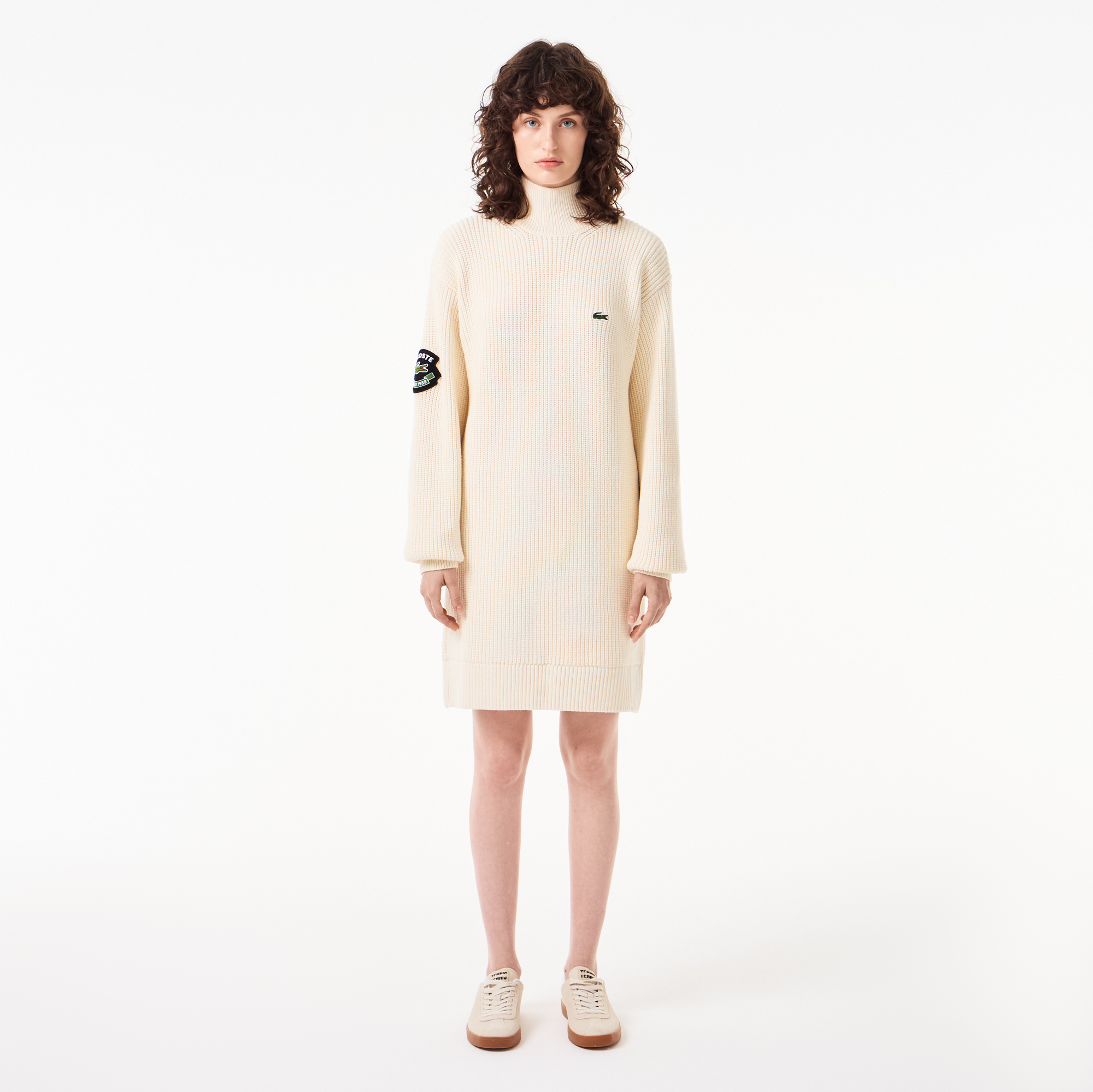 Трикотажное платье Lacoste с длинным рукавом и высоким воротом, белый, арт. EF2511