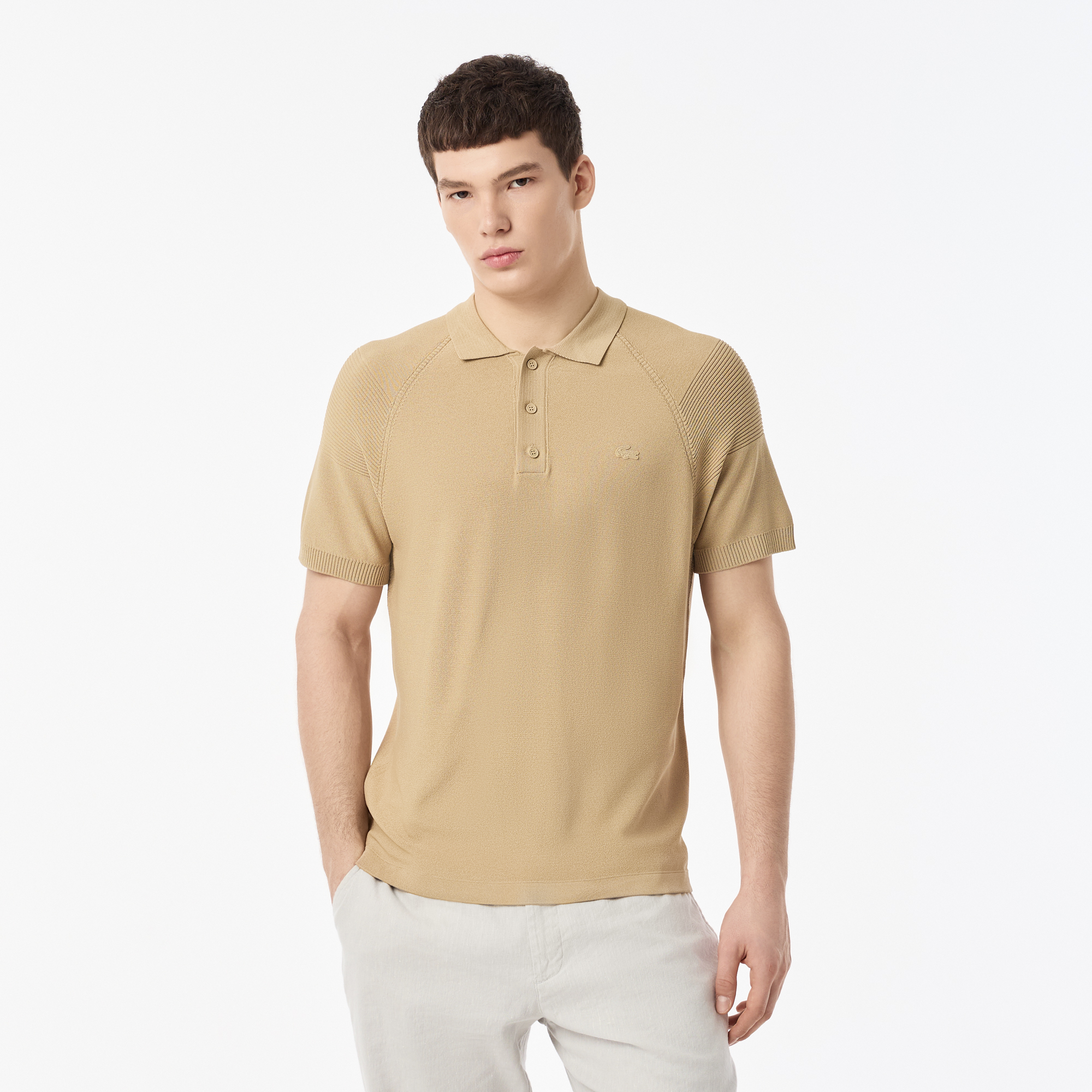

Мужское тёплое трикотажное поло Lacoste, Бежевый