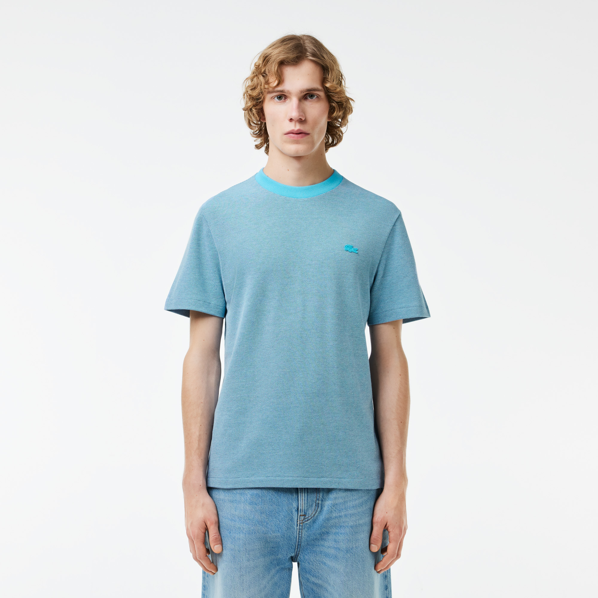 Мужская футболка Lacoste Caviar Pique с контрастным вырезом, синий, арт. TH7344