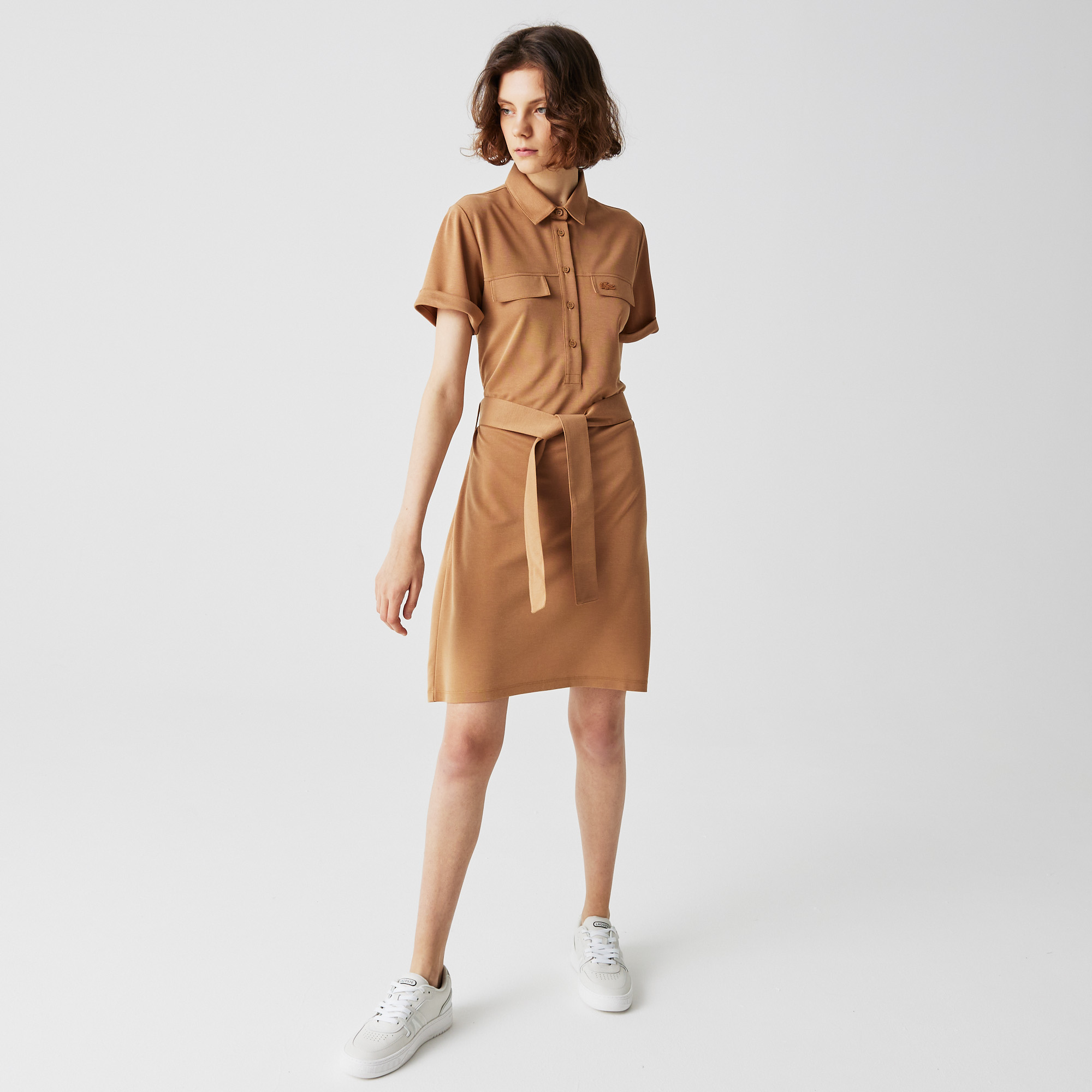 

Женское платье Lacoste с коротким рукавом и воротником-рубашкой, Коричневый