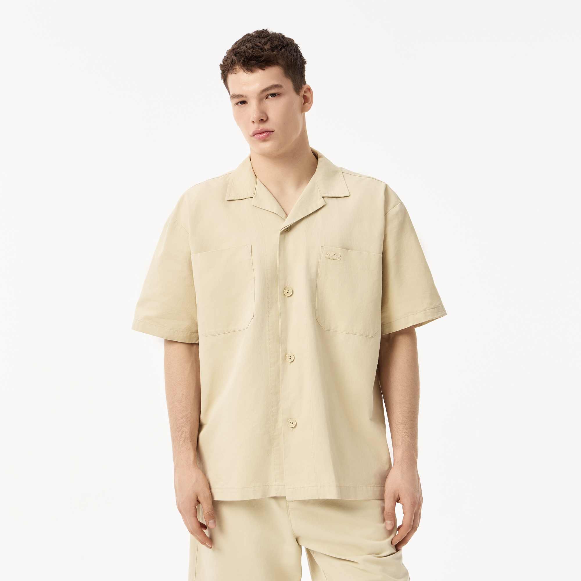 Мужская рубашка Lacoste из хлопка и льна, бежевый, арт. CH0512