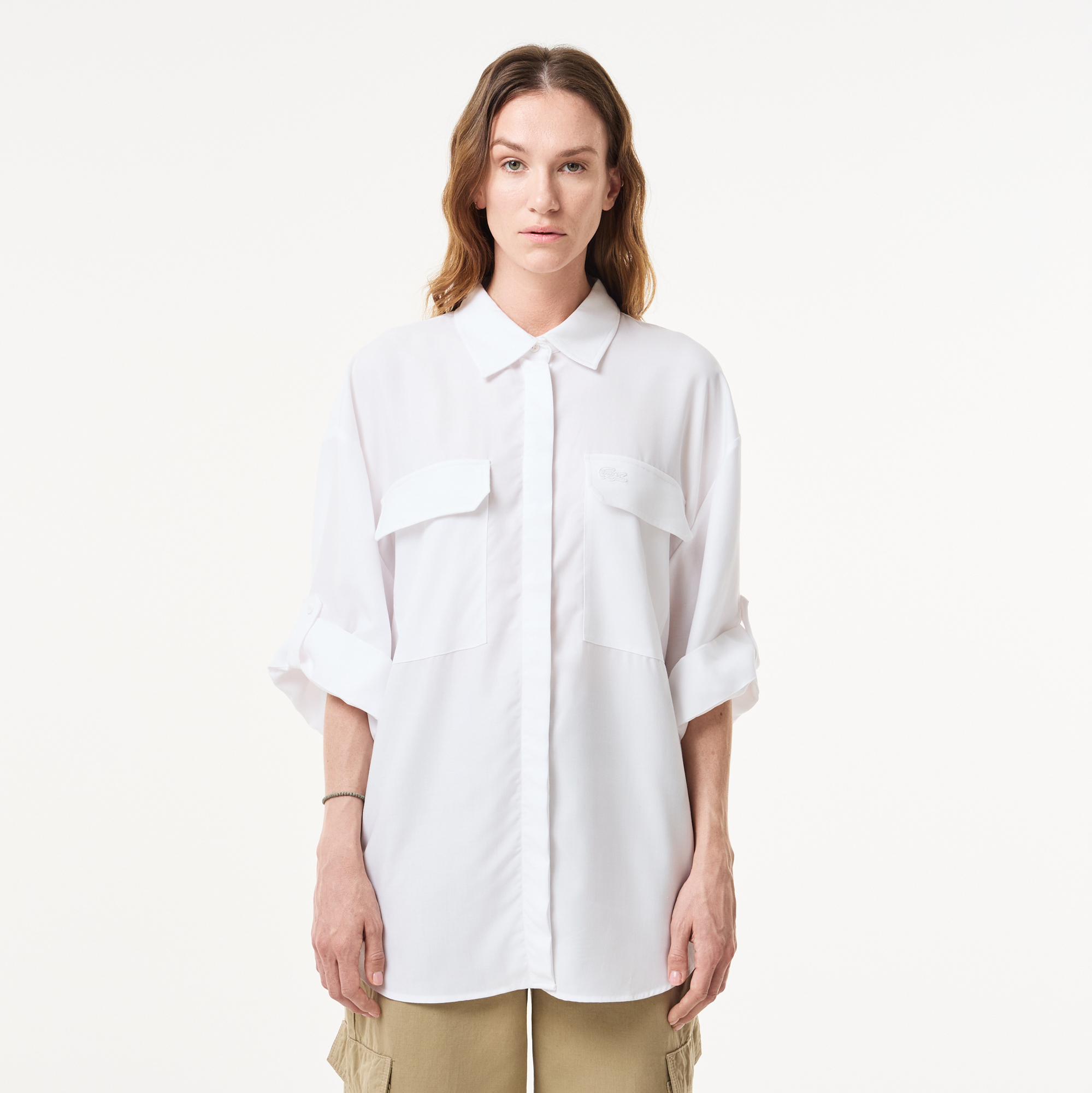 Женская рубашка Lacoste из тенселя, белый, арт. CF0410