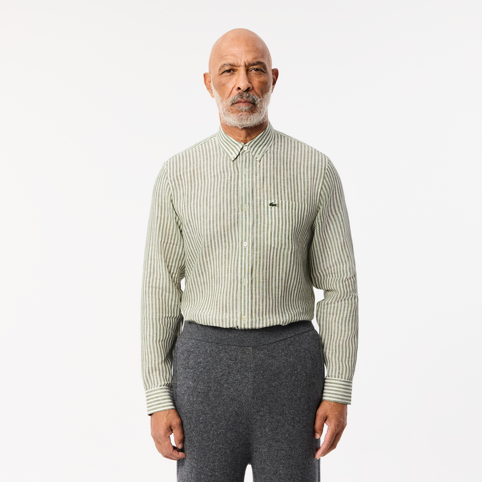 Мужская льняная рубашка Lacoste в полоску, хаки, арт. CH6985