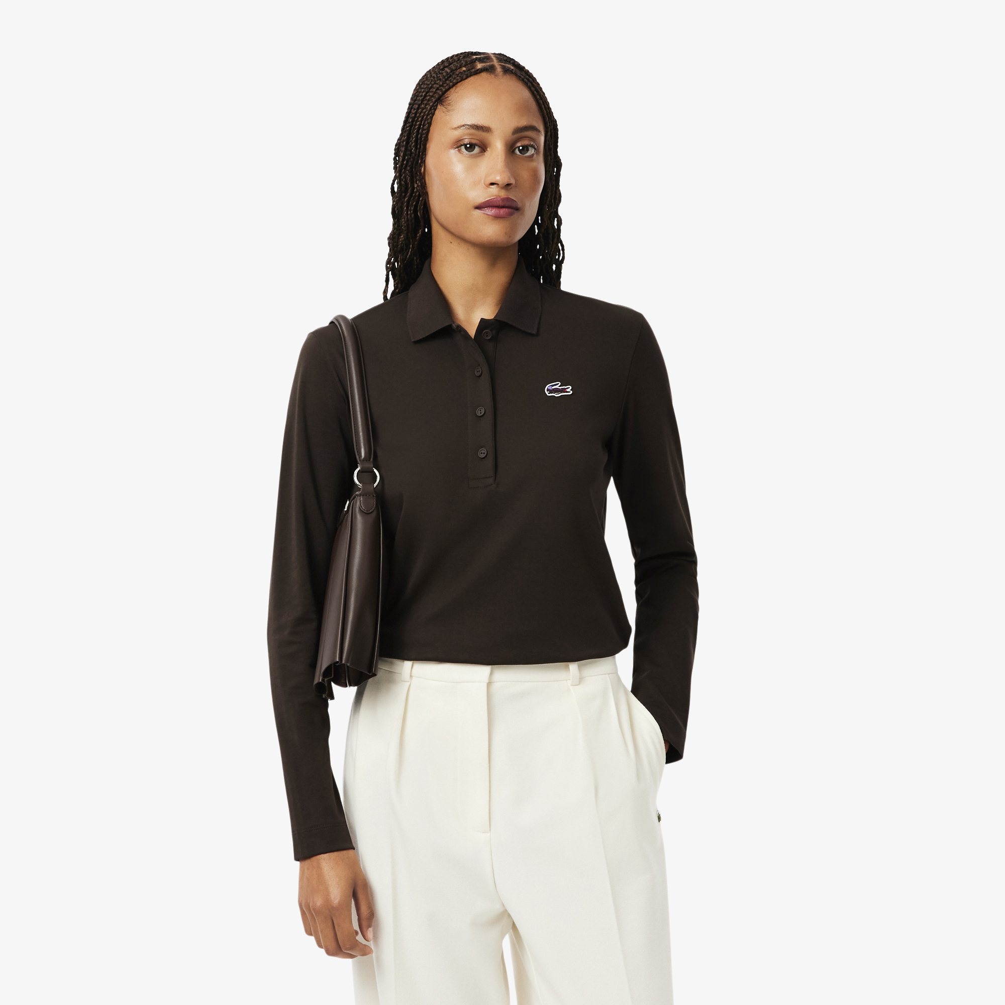 

Женское поло Lacoste стандартного кроя, Коричневый
