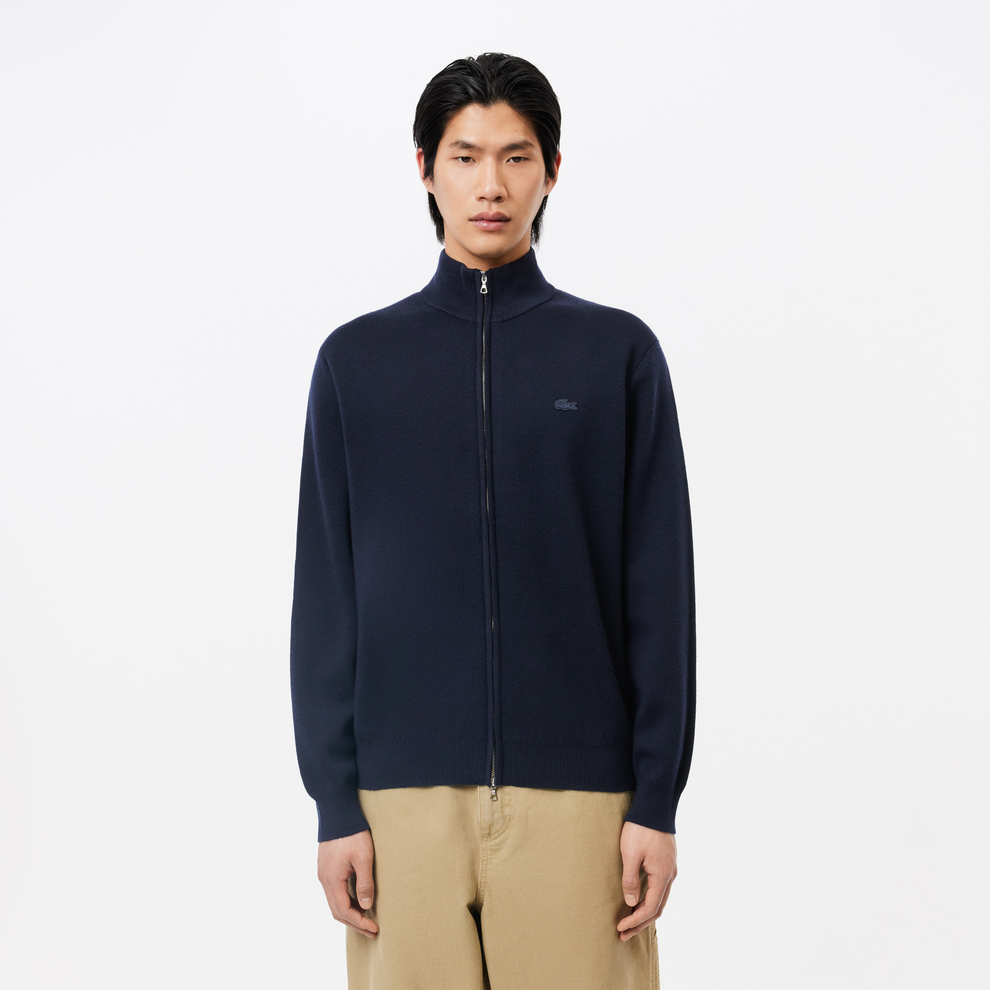 Мужской шерстяной свитер Lacoste на молнии, синий, арт. AH1955