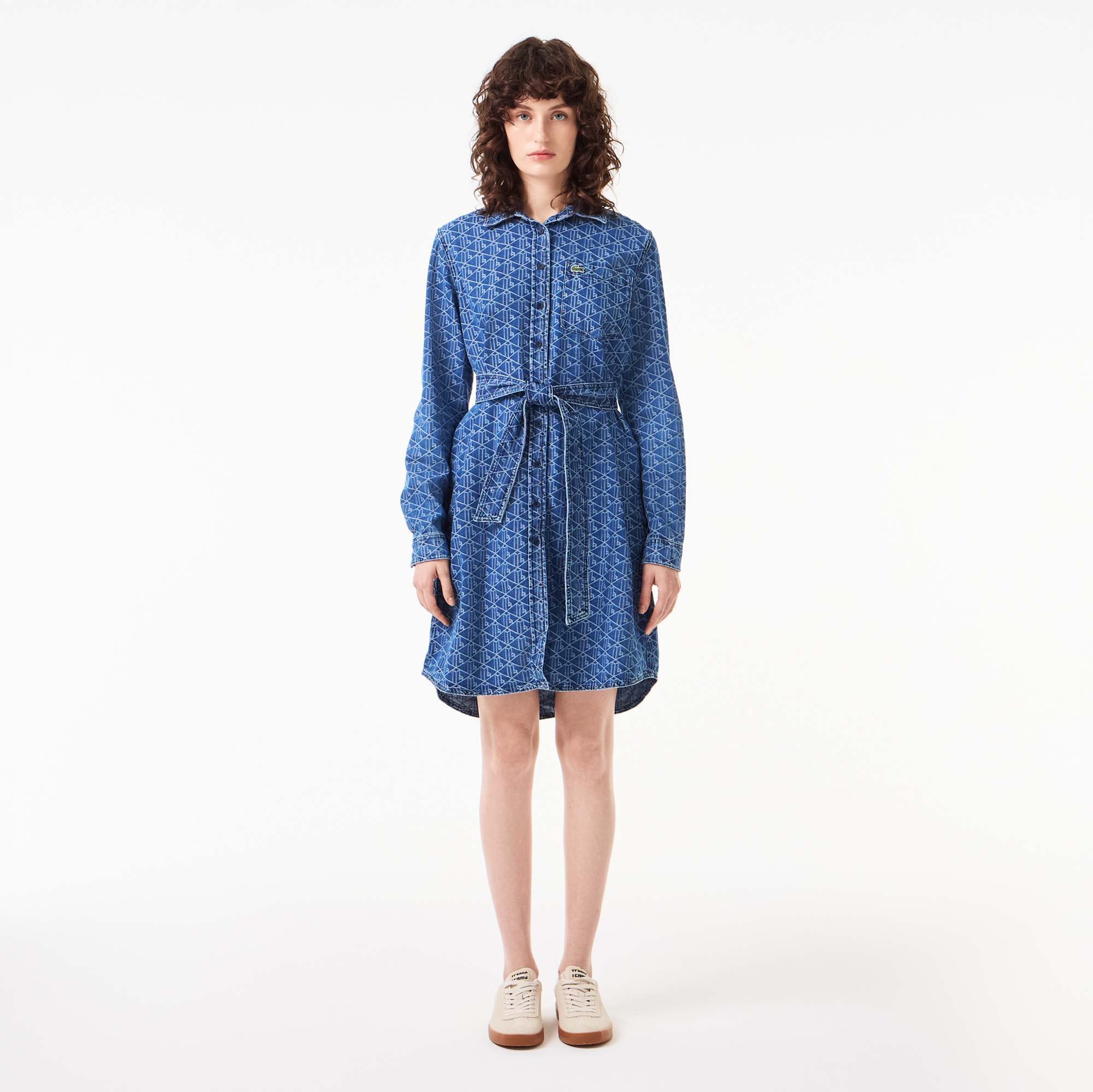 

Женское хлопковое платье Lacoste с поясом на пуговицах, Синий