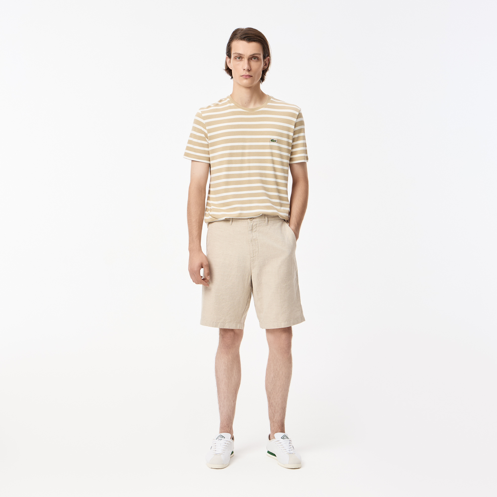 

Мужские шорты Lacoste из смеси хлопка и льна, Бежевый