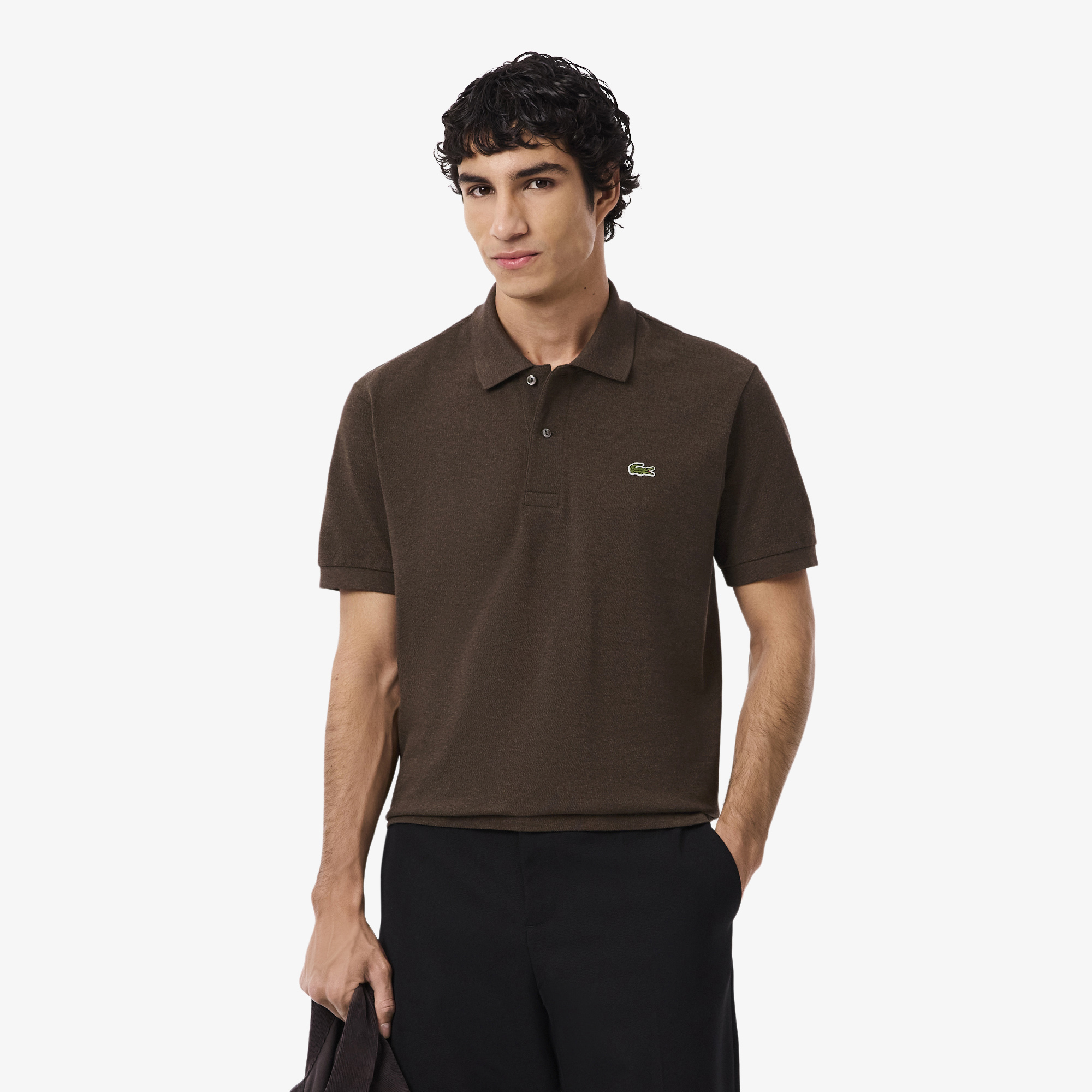 Мужское поло L.12.12 из меланжевой ткани, коричневый, арт. L1264