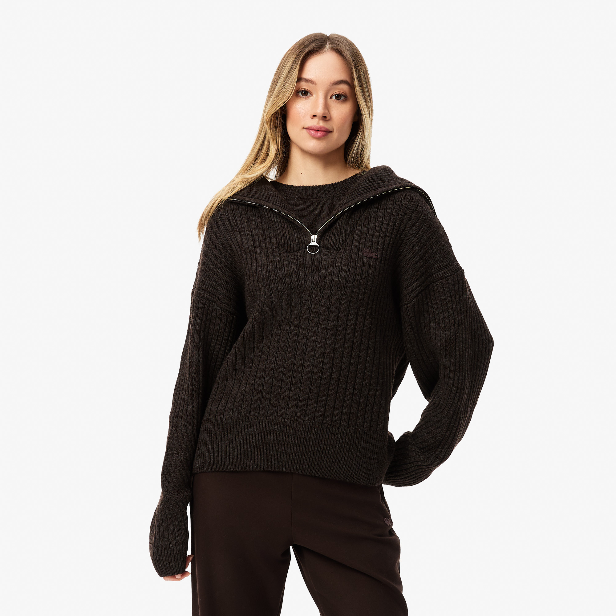 Свитер Lacoste с высоким воротом на молнии, коричневый, арт. AF2607