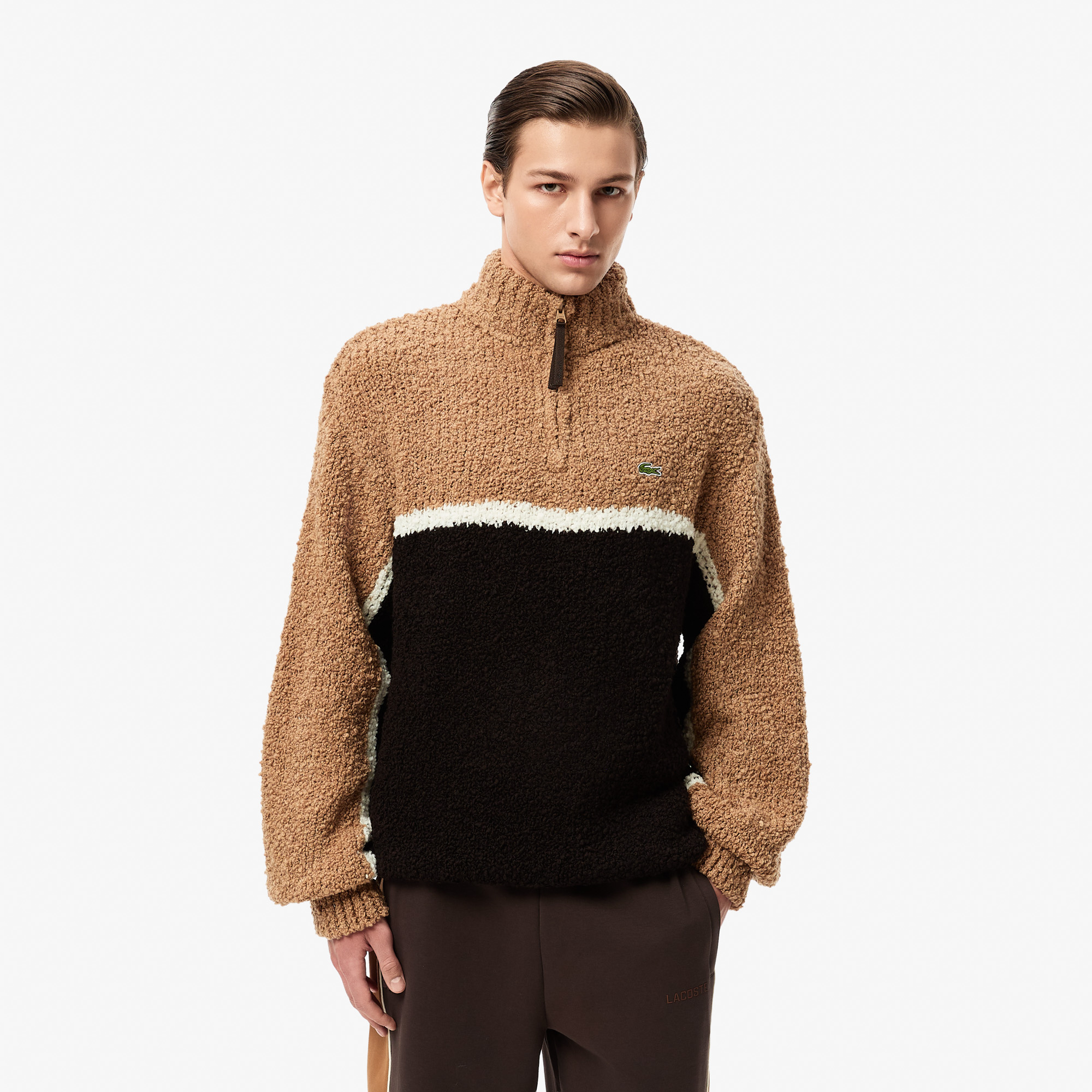 Свитер Lacoste с высоким воротом на молнии, коричневый, арт. AH2612