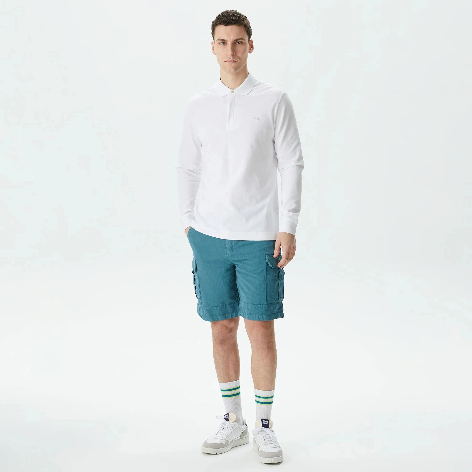 Мужские шорты Lacoste из хлопка и льна, синий, арт. FH0452