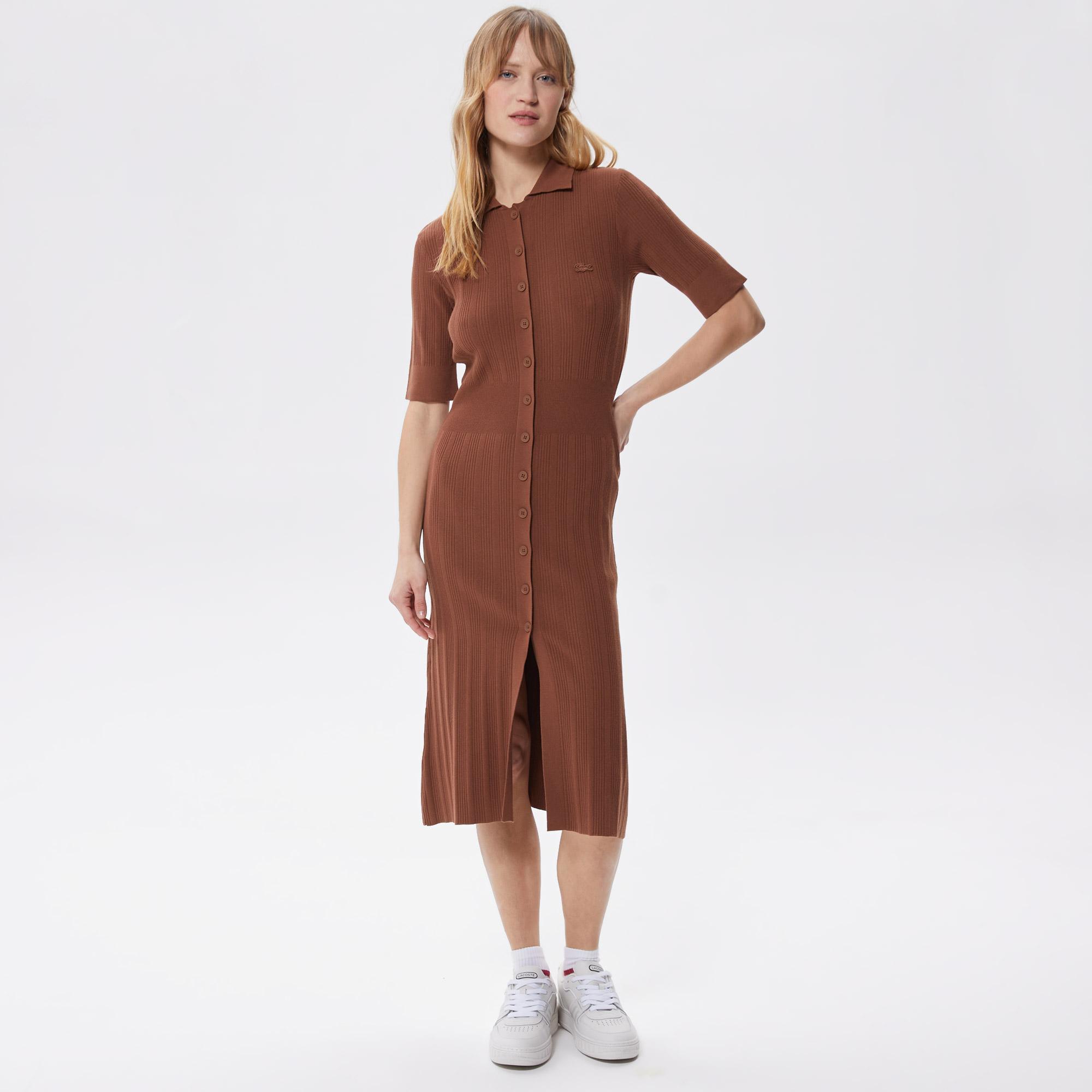 Платье Lacoste приталенное на пуговицах, коричневый, арт. EF0309