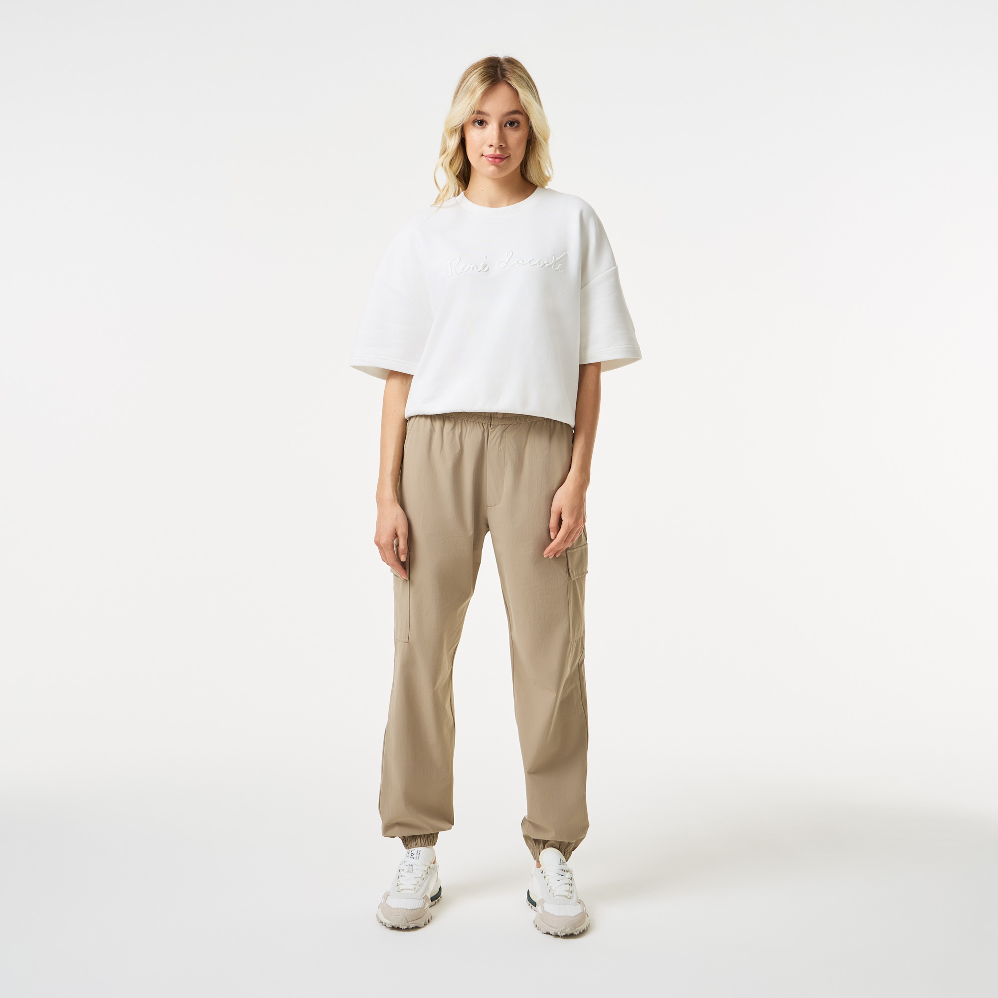 Женские брюки-джоггеры Lacoste с логотипом, бежевый, арт. HF0405