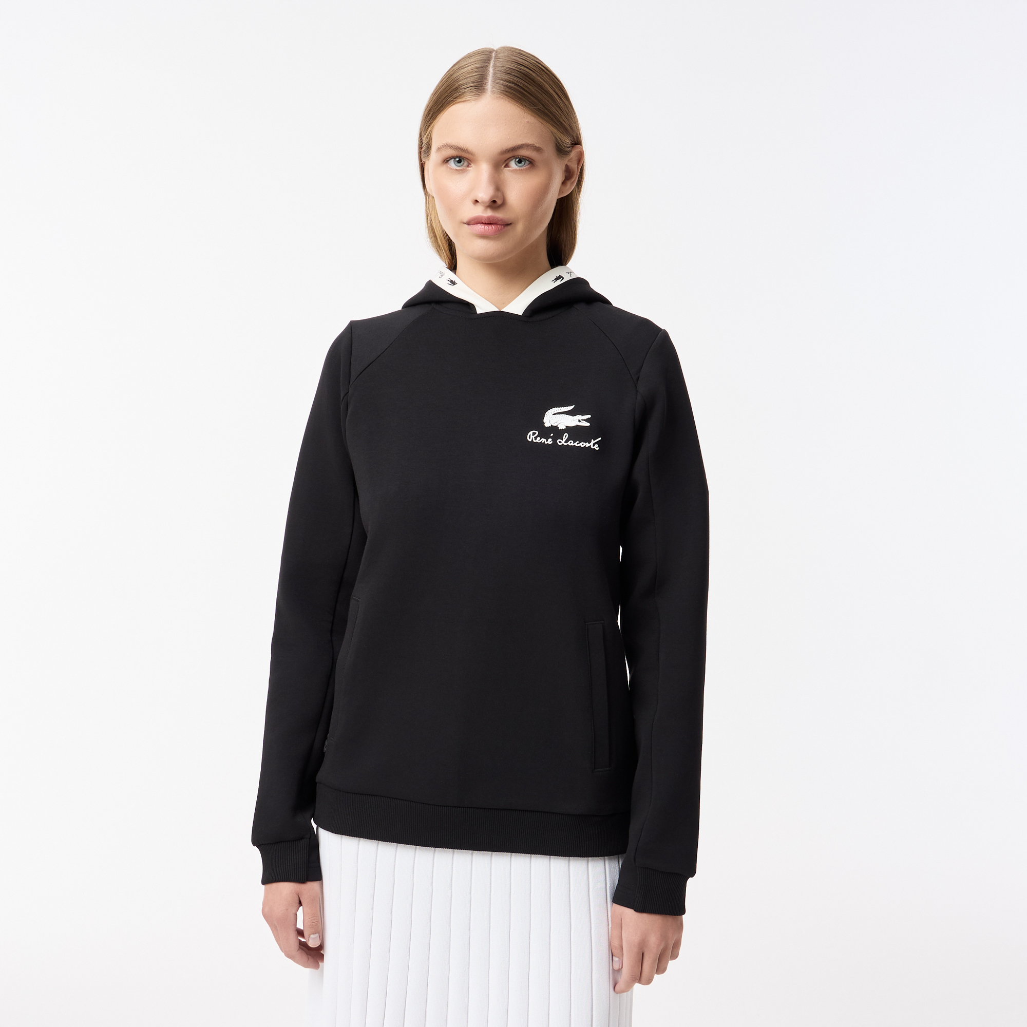 Женская хлопковая толстовка Lacoste с капюшоном, черный, арт. SF2504
