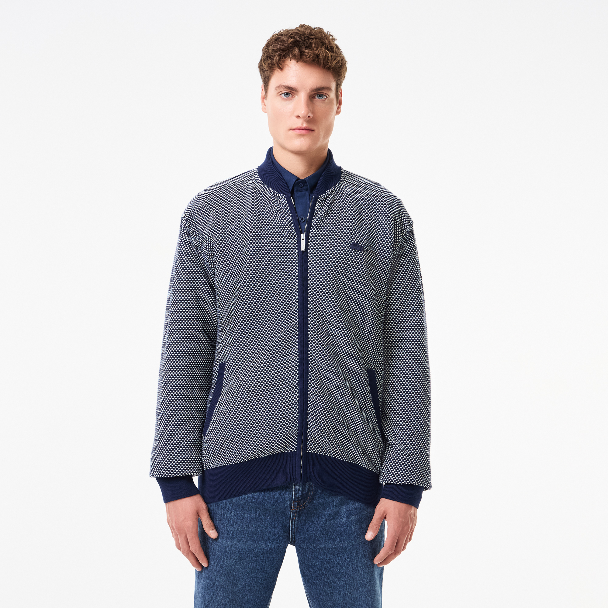 

Мужской хлопковый кардиган Lacoste на молнии, Синий