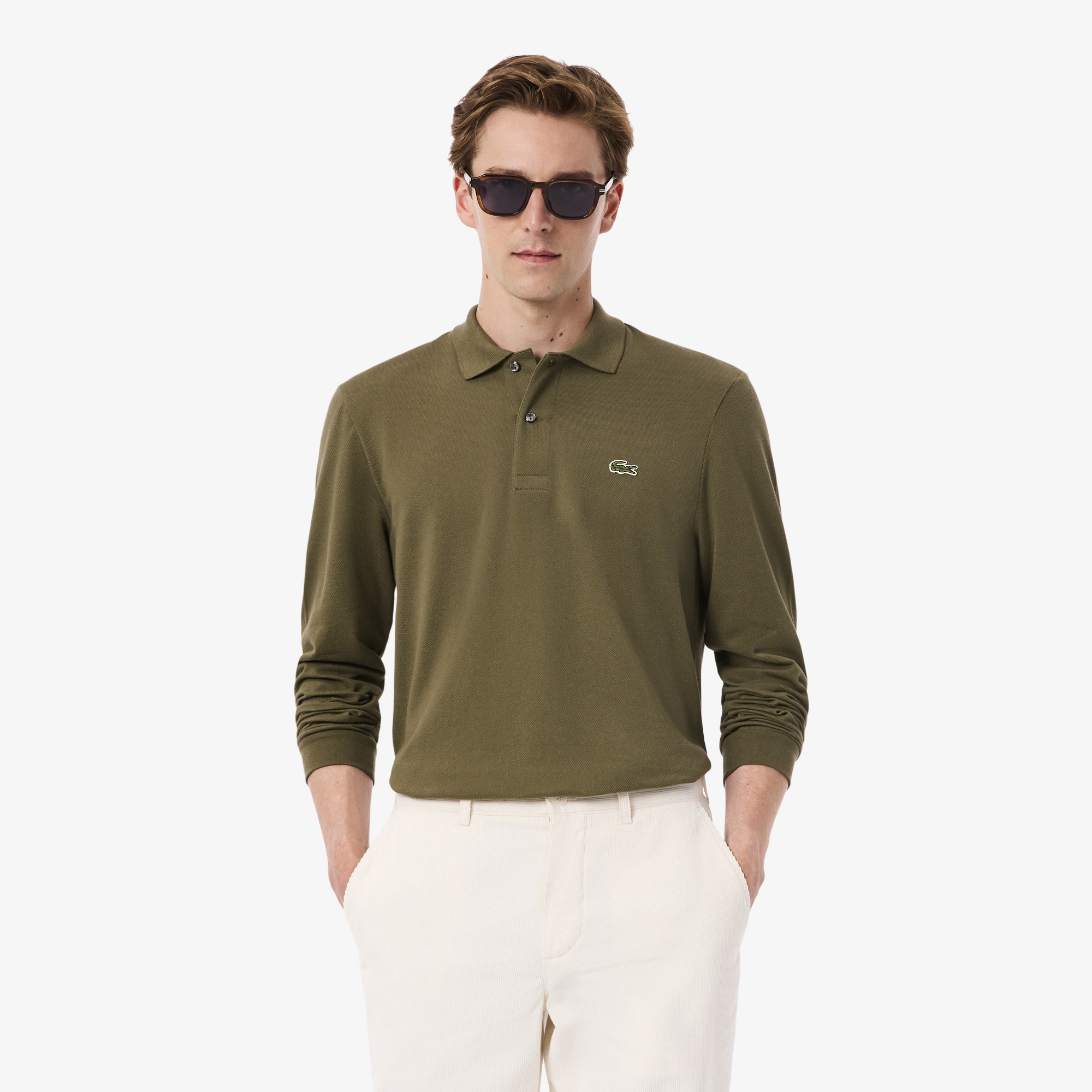 Мужское поло Lacoste Classic Fit с длинным рукавом, хаки, арт. L1312