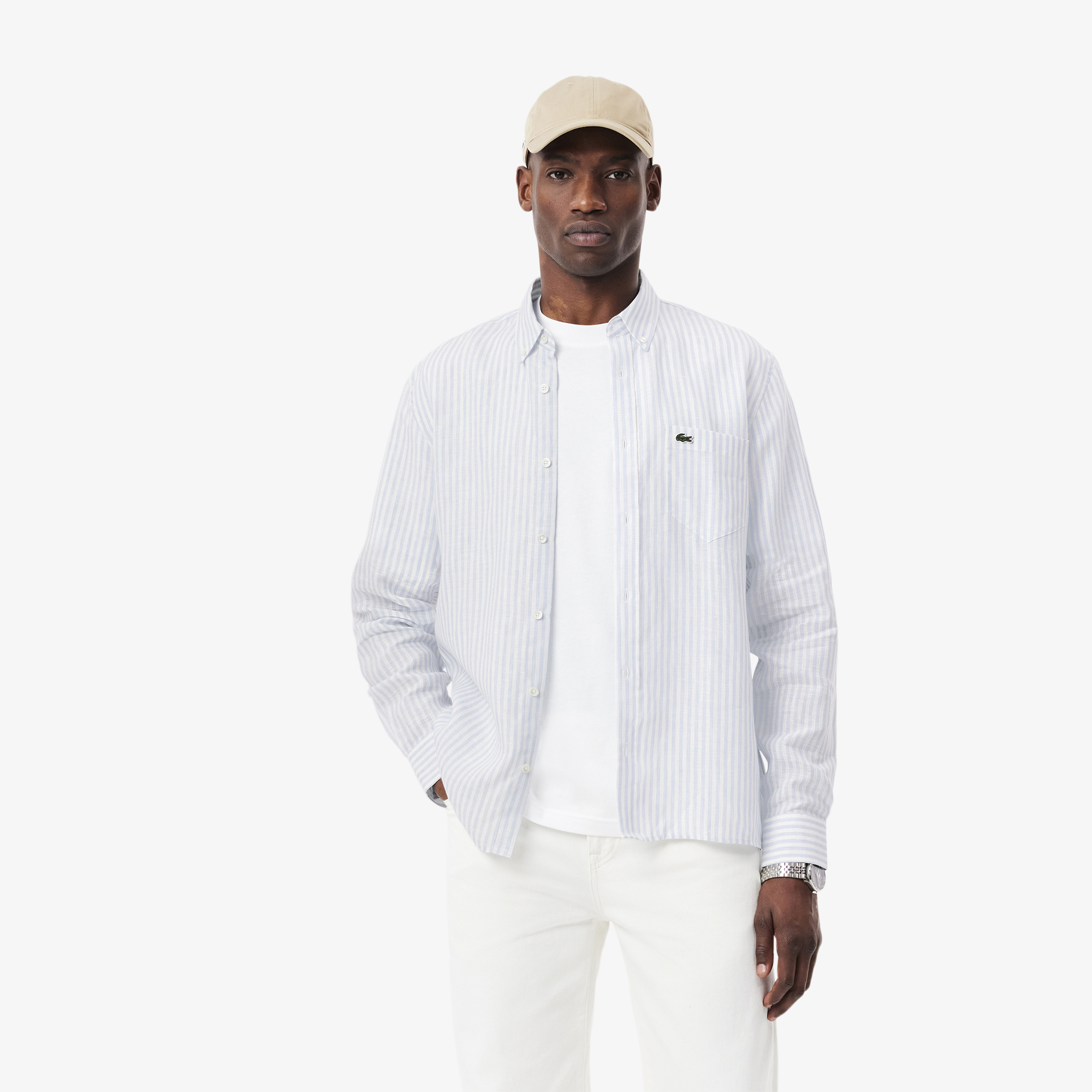 Мужская льняная рубашка Lacoste в полоску, голубой, арт. CH6985