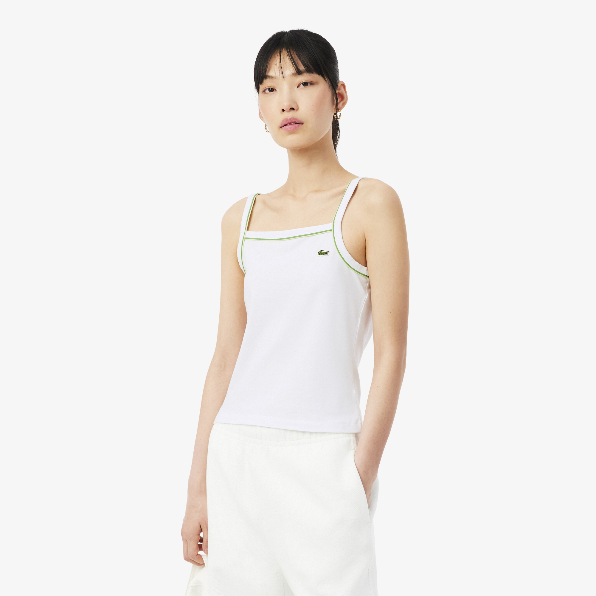 Хлопковая майка Lacoste с контрастной отделкой, белый, арт. TF9902